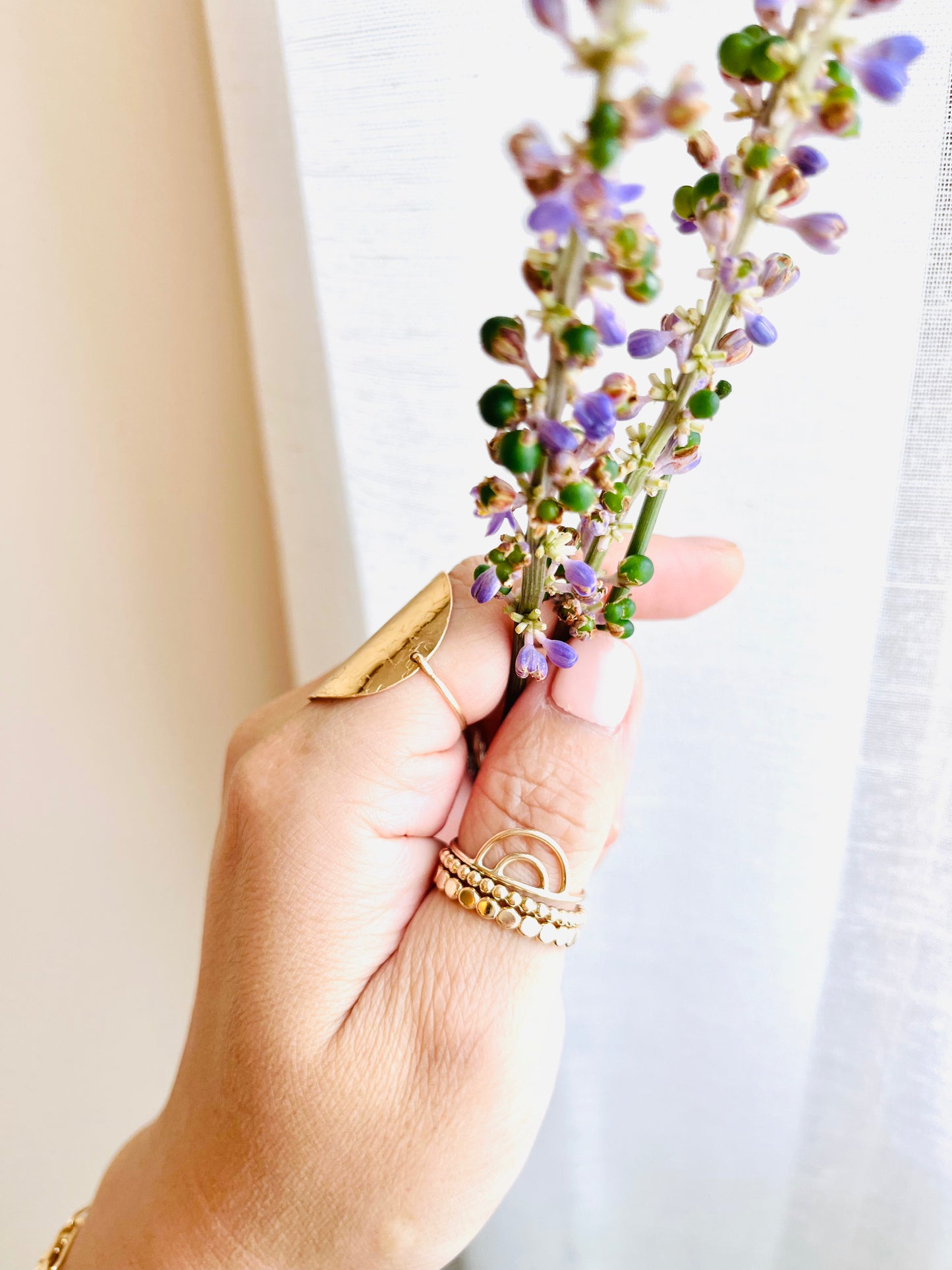 Rainbow Ring Set, Stacking Ring Set, Set Of 3, 14K Gold Filled Stackable Rings, Beaded and Hammered Band, Everyday Stacking Ring Set