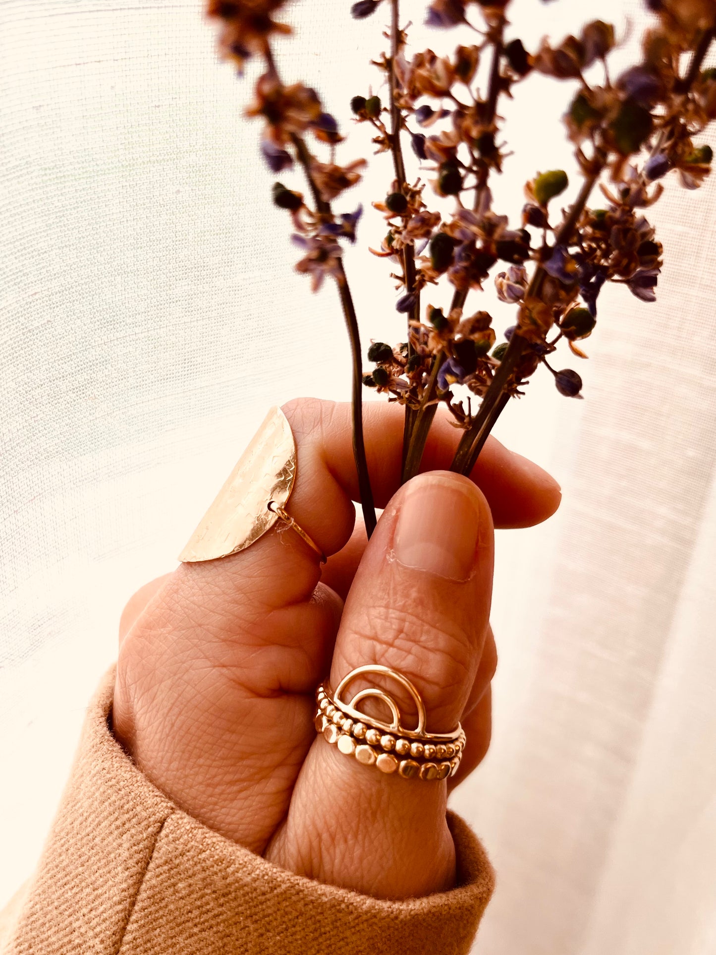 Rainbow Ring Set, Stacking Ring Set, Set Of 3, 14K Gold Filled Stackable Rings, Beaded and Hammered Band, Stacking Ring Set, Mothers Gift