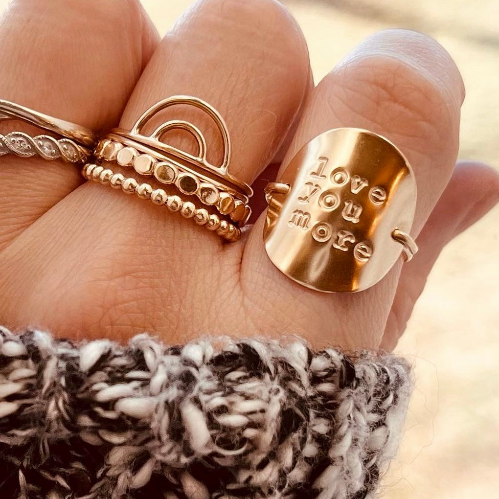 Quote Ring, Personalized Ring, Note Ring, Message Rings, Love Ring, Statement Ring, Monogram and Name, Custom Initial Gifts For Her, GOLD Stacking Ring, Stacking Ring, Initial Ring, SHE IS WILD RING, Kids Ring, Message Band Ring, Disc Ring, Band Ring, gold filled Ring,