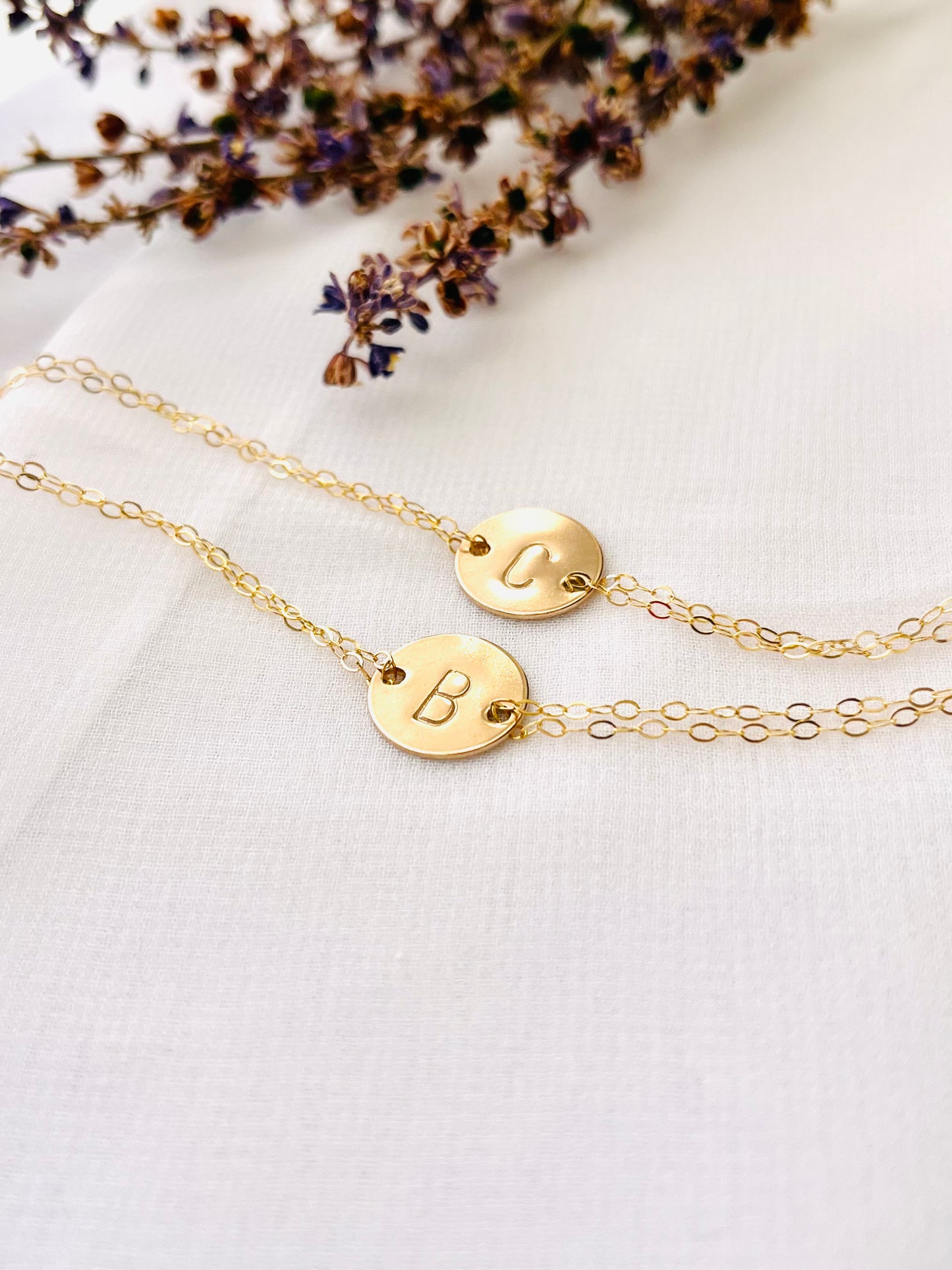 Custom Initial Bracelet, Disc Initial Bracelet, Stack Bracelet, Monogram Bracelet, Monogram and Name Jewelry, Personalized Jewelry