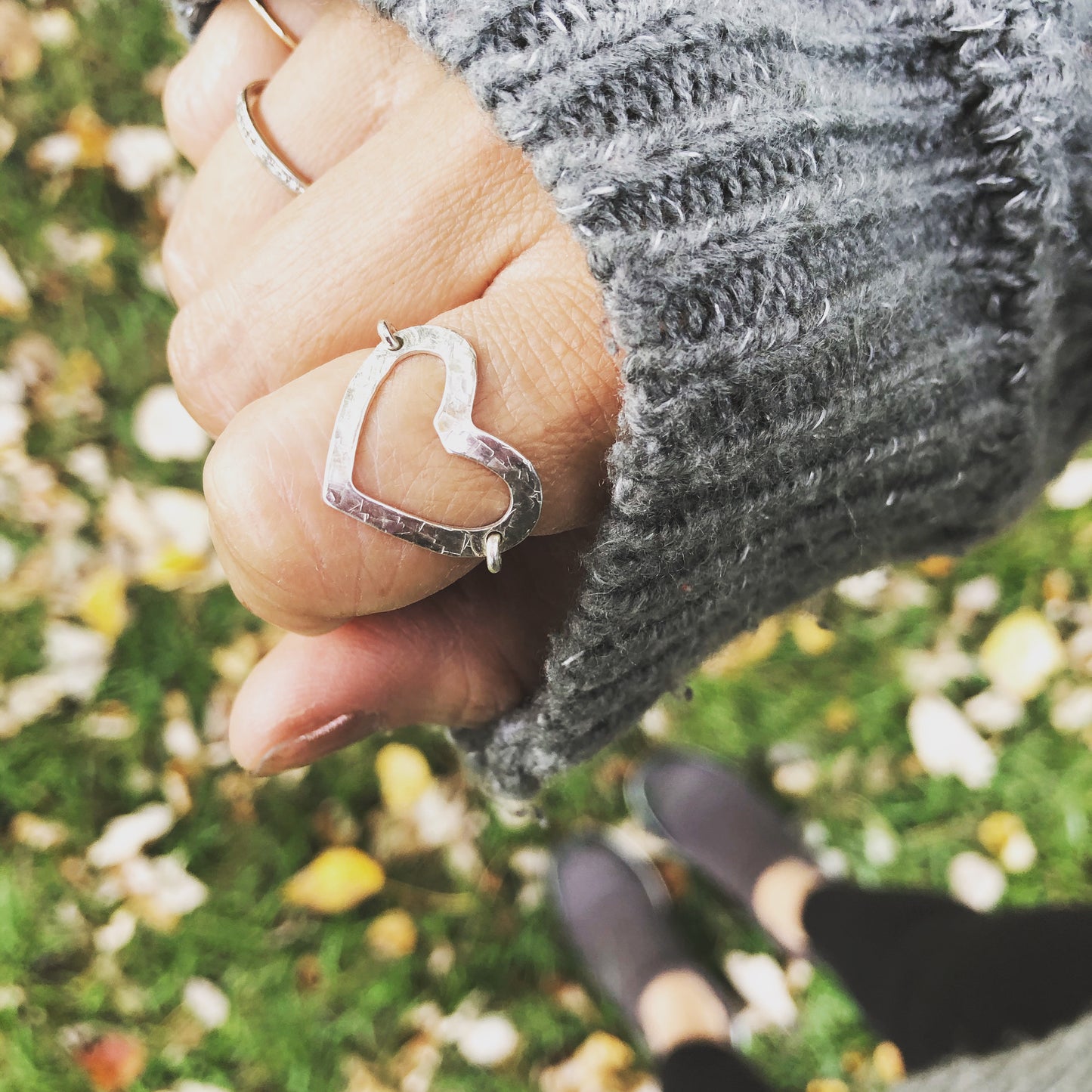 Hammered Open Heart Ring