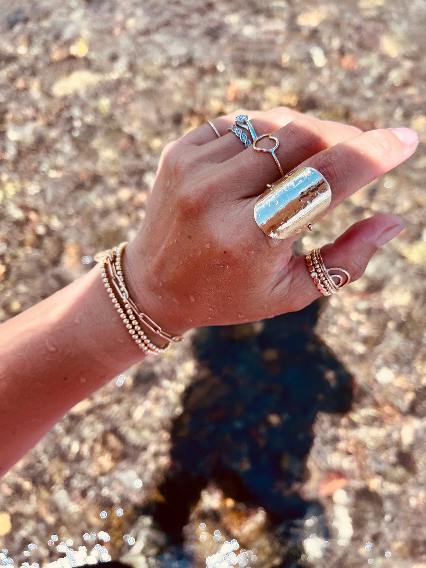 Crafted from 14K gold-filled and delicately hammered, these stylish large disc rings are the perfect statement to complete any look. They make wonderful stacking rings, but can be worn alone to add a chic touch of elegance to your wardrobe.