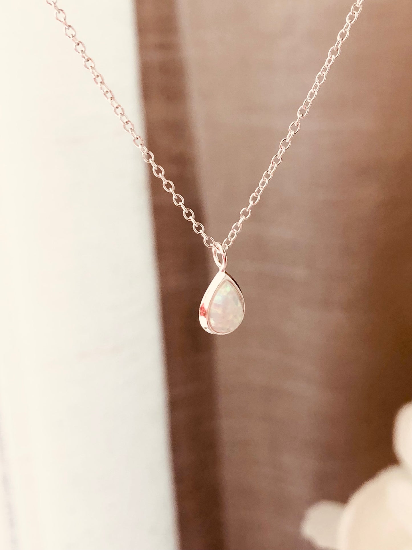 Teardrop Opal Necklace, White Opal Necklace, October Birthstone, Mini Opal Drop Necklace, Birthday Gift, Opal Jewelry, Mother’s Day Gifts