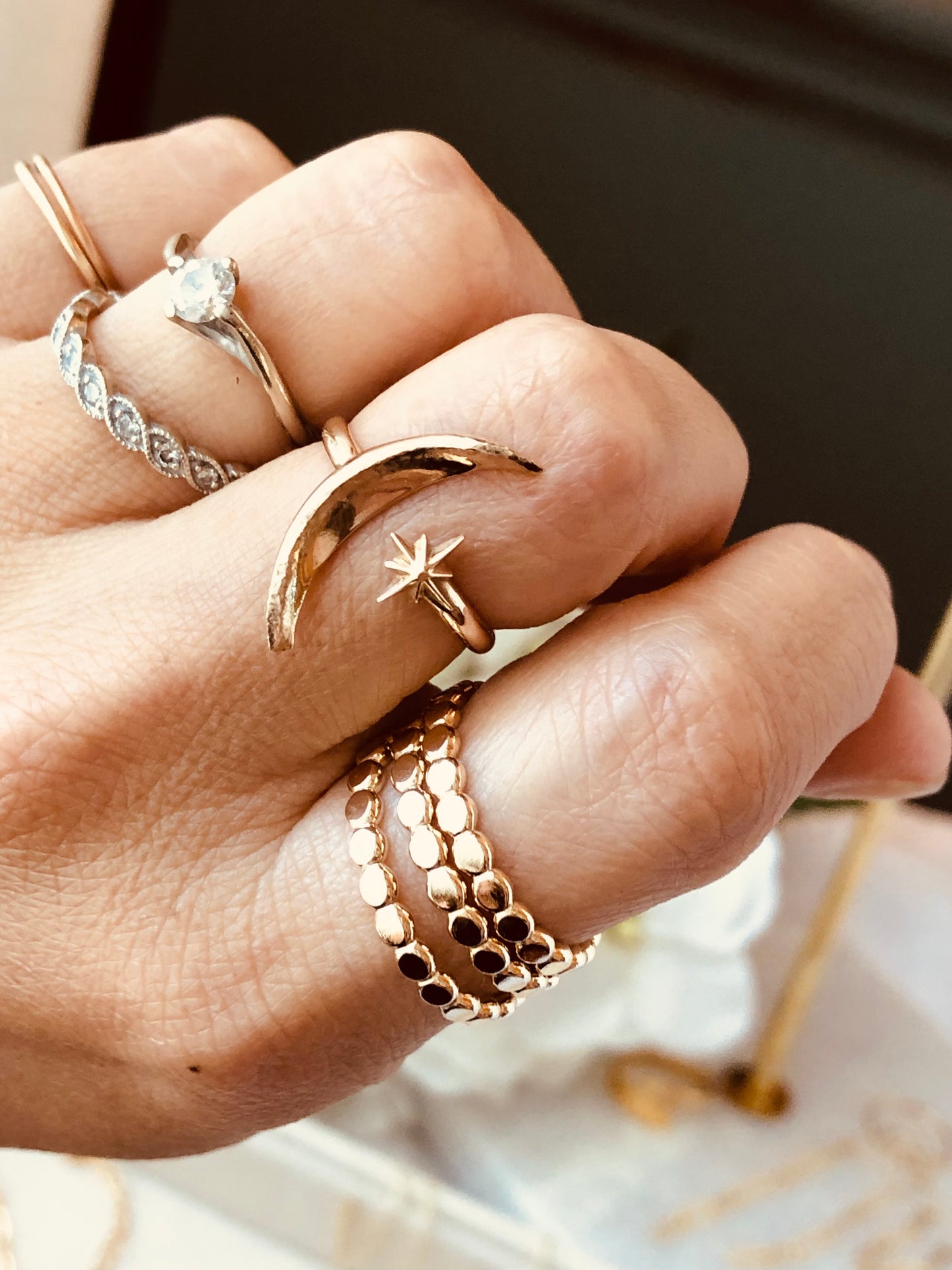 Moon and Star Ring, Adjustable Ring, Moon and Star Ring, Eclipse Ring, Celestial Jewelry, Crescent Moon Ring, Statement Ring, Gift For Her