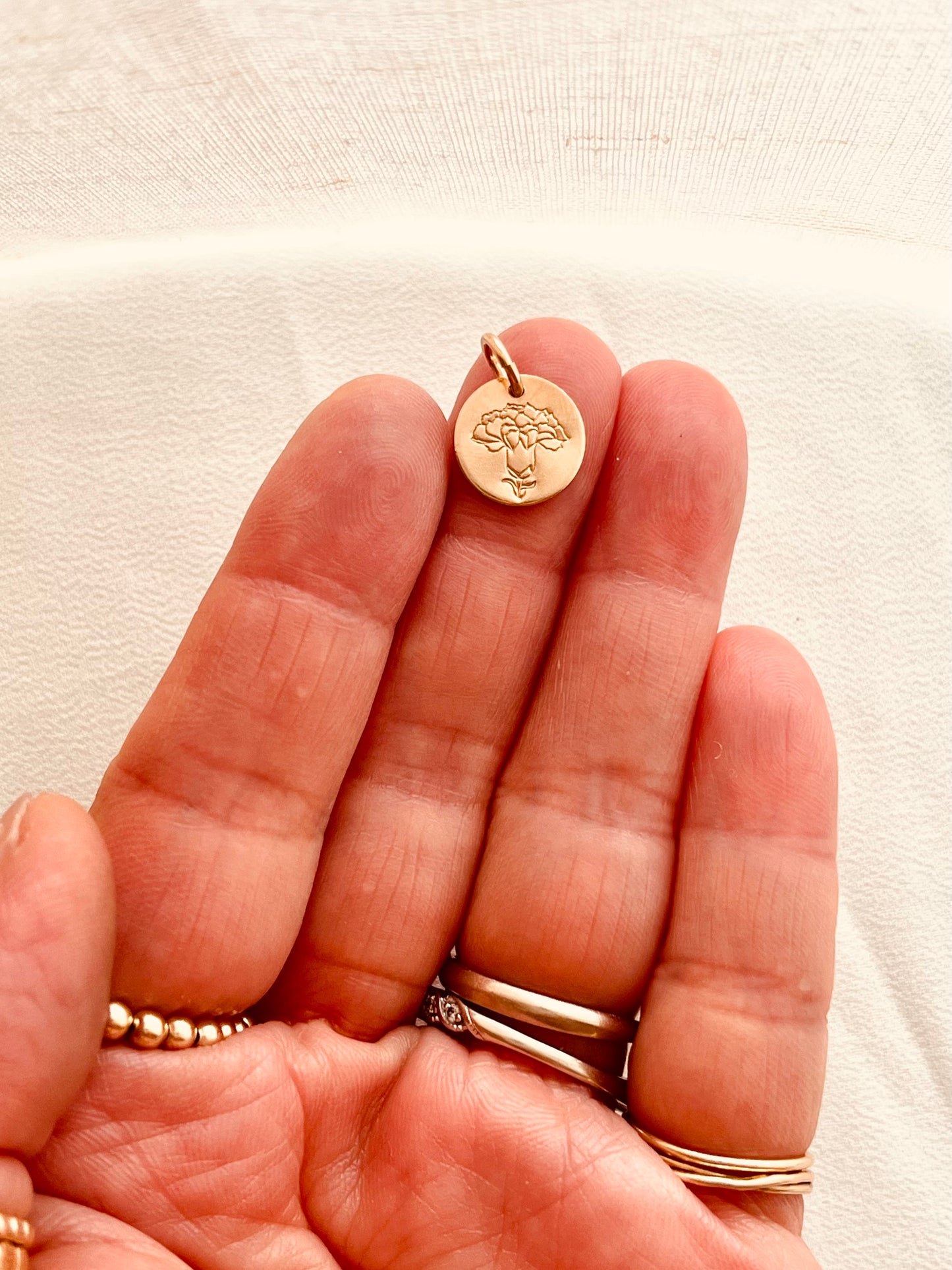 Personalized Birth Flower Charm 11mm | 14K Gold Filled or Sterling Silver
