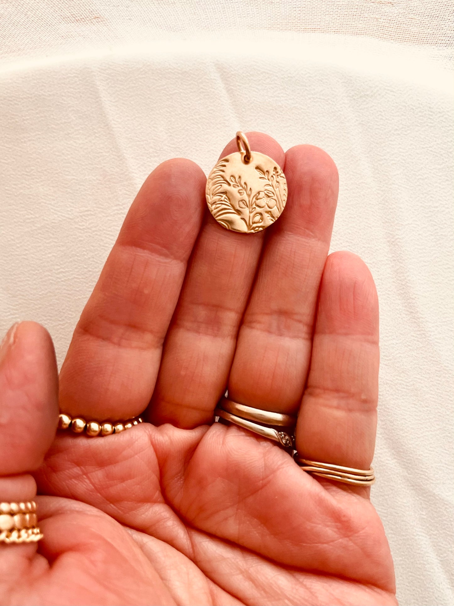 Personalized Birth Flower Pendant 5/8” | Hand Stamped Jewelry