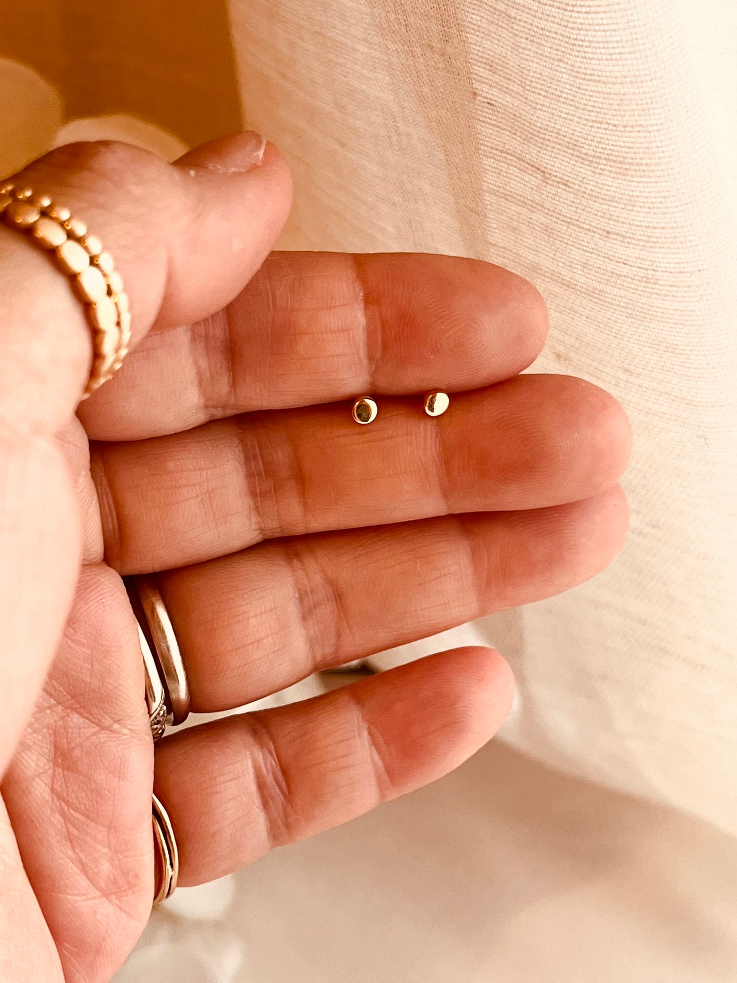 14K Solid Gold Dot Stud Earrings, Tiny Gold Studs, Minimalist Everyday Earrings, Dainty Flat Disc Studs, Gift for Her
