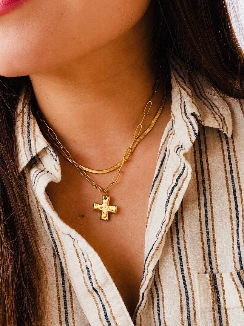 Waterproof Gold Cross Necklace | Paperclip Chain | Tarnish Resistant Jewelry