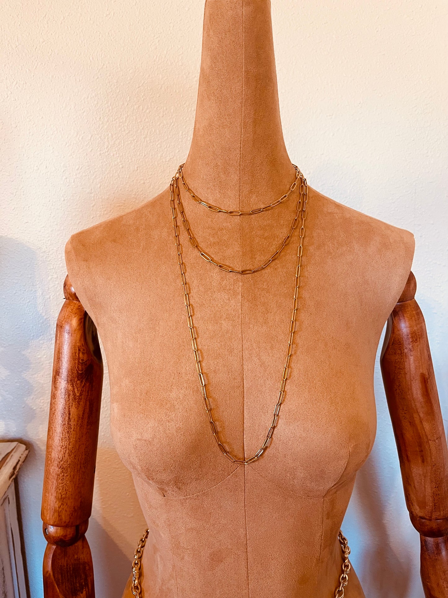 Golden Paperclip Layered Necklace – 30” Statement Chain