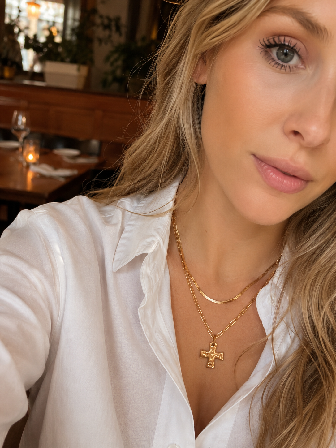 Layered Cross Necklace Set, Herringbone Necklace, Waterproof Gold Layering Necklace