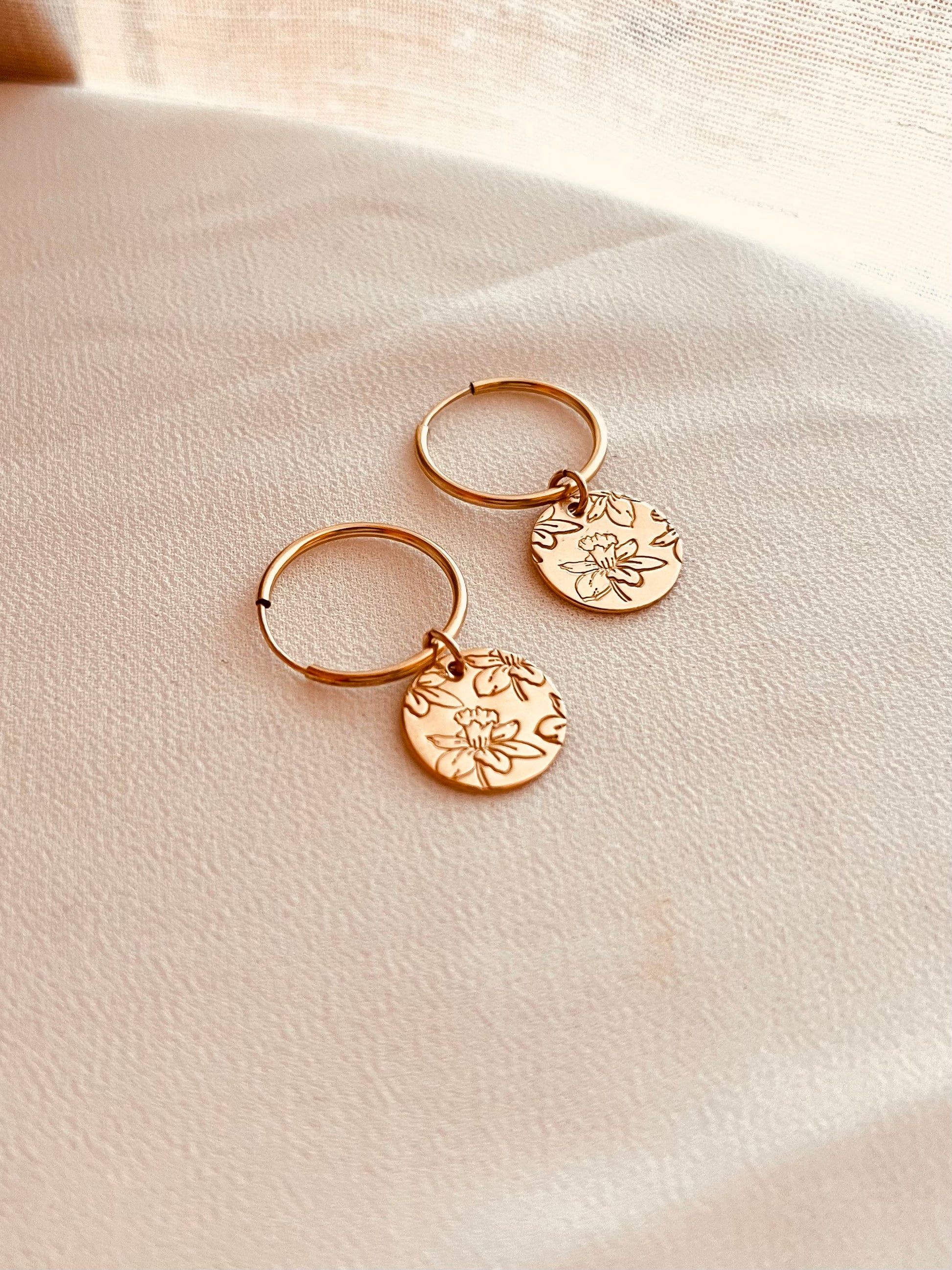 Birth Flower Hoop Earrings, birth flower jewelry 