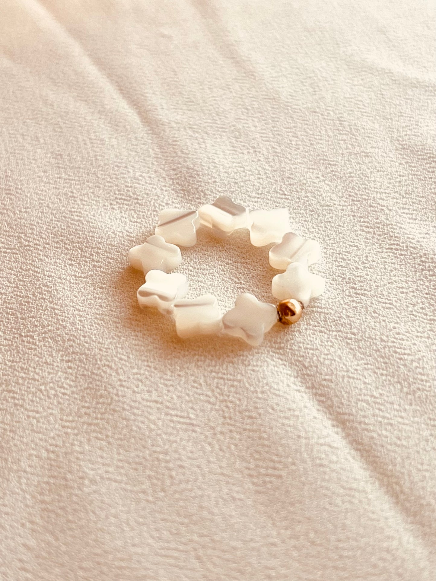 Mother of Pearl Clover Stretch Ring | Dainty Stackable Elastic Ring