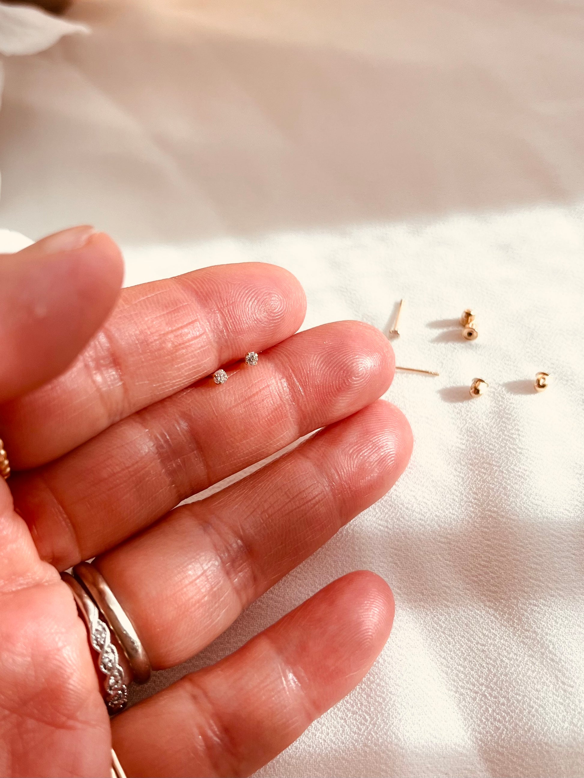 14k solid gold earrings, tiny gold studs, 2mm CZ studs, screw back earrings, minimal earrings, everyday earrings, small gold earrings, girls earrings, kids earrings, sleeper earrings, dainty gold studs, hypoallergenic earrings, stacking earrings, minimalist jewelry, timeless earrings