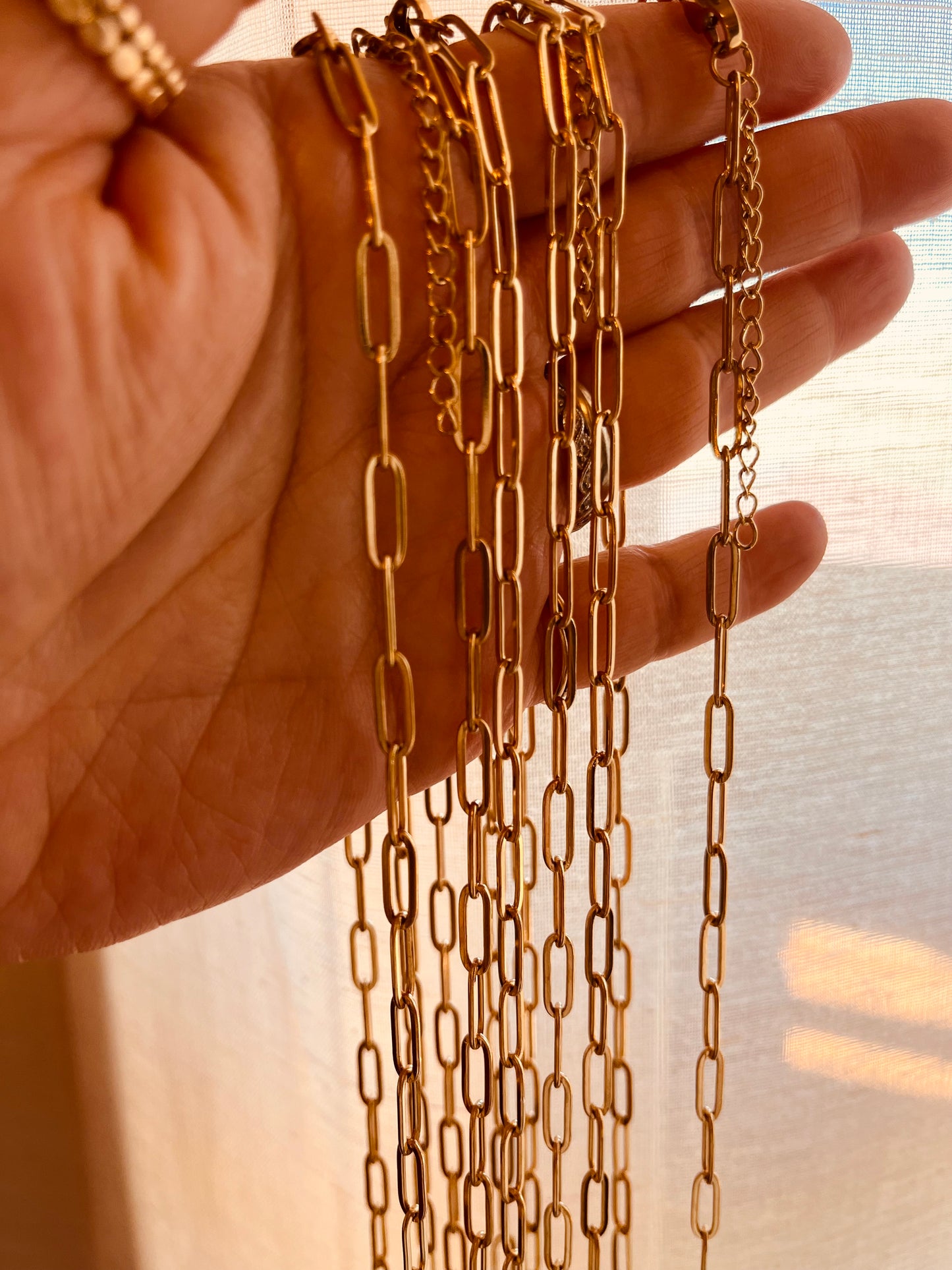 Golden Paperclip Layered Necklace – 30” Statement Chain