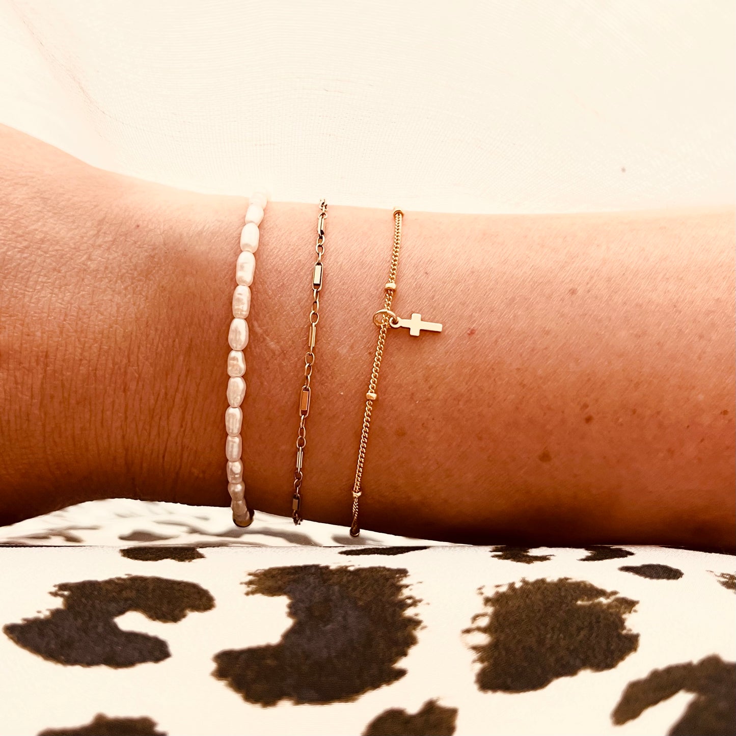 14K Gold Filled Tiny Cross Bracelet, Dainty Layering Bracelet, Waterproof 24/7 Jewelry, Minimalist Gift for Her