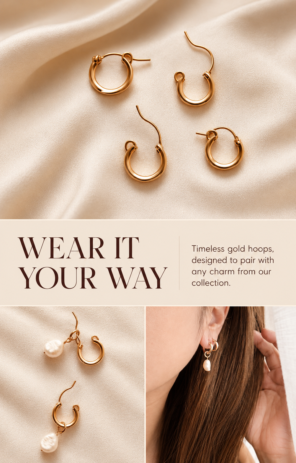 14K Gold Filled Hoop Earrings | Waterproof Customizable Charm Hoops