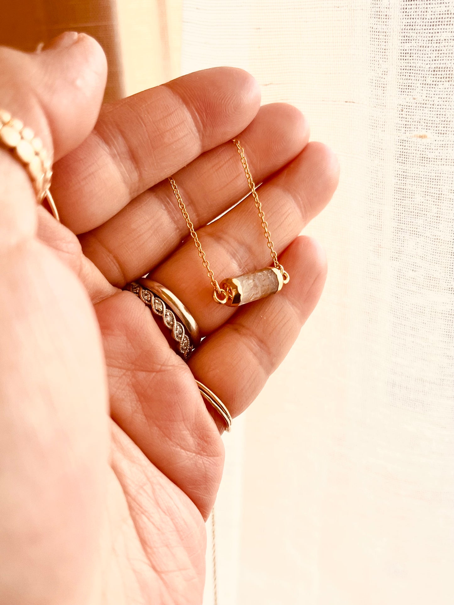 Rutilated Quartz Gem Necklace, Minimalist Gemstone Necklace, Gift for Her