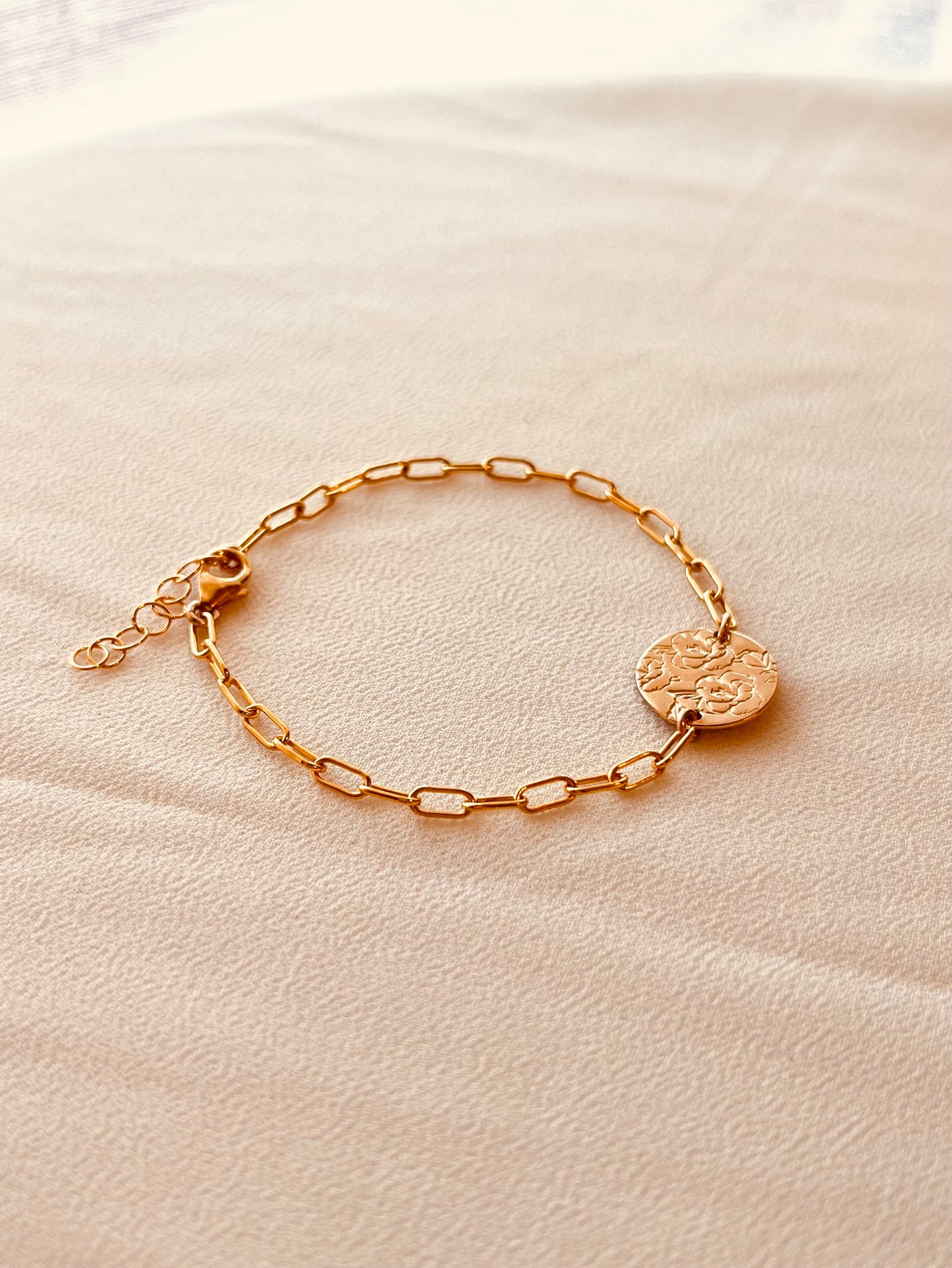Birth Flower Disc Bracelet | Personalized Hand Stamped Birth Month Bracelet Gift for Her