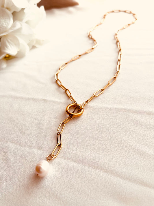 Freshwater Pearl Drop Necklace | Minimal Gold Lariat Jewelry