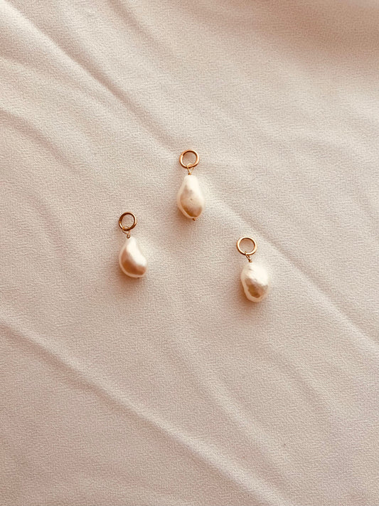 Freshwater Pearl Charm Add-On | Baroque Pearl Necklace & Hoop Earring Charm | 14K Gold Filled or Sterling Silver