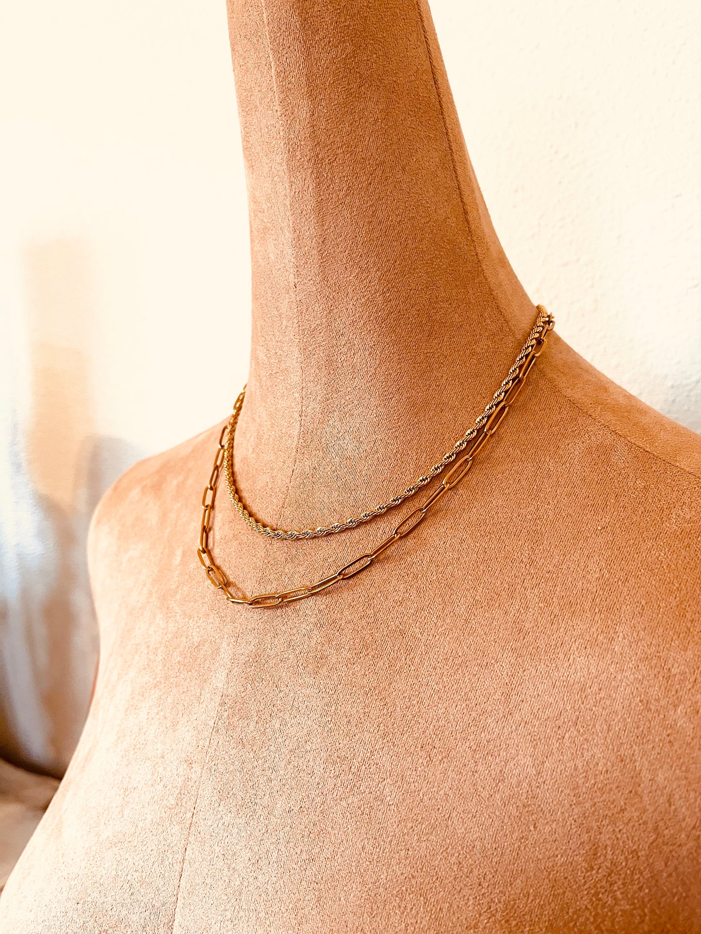 Layered Gold Necklace Set – Rope & Paperclip Chain | 2-in-1