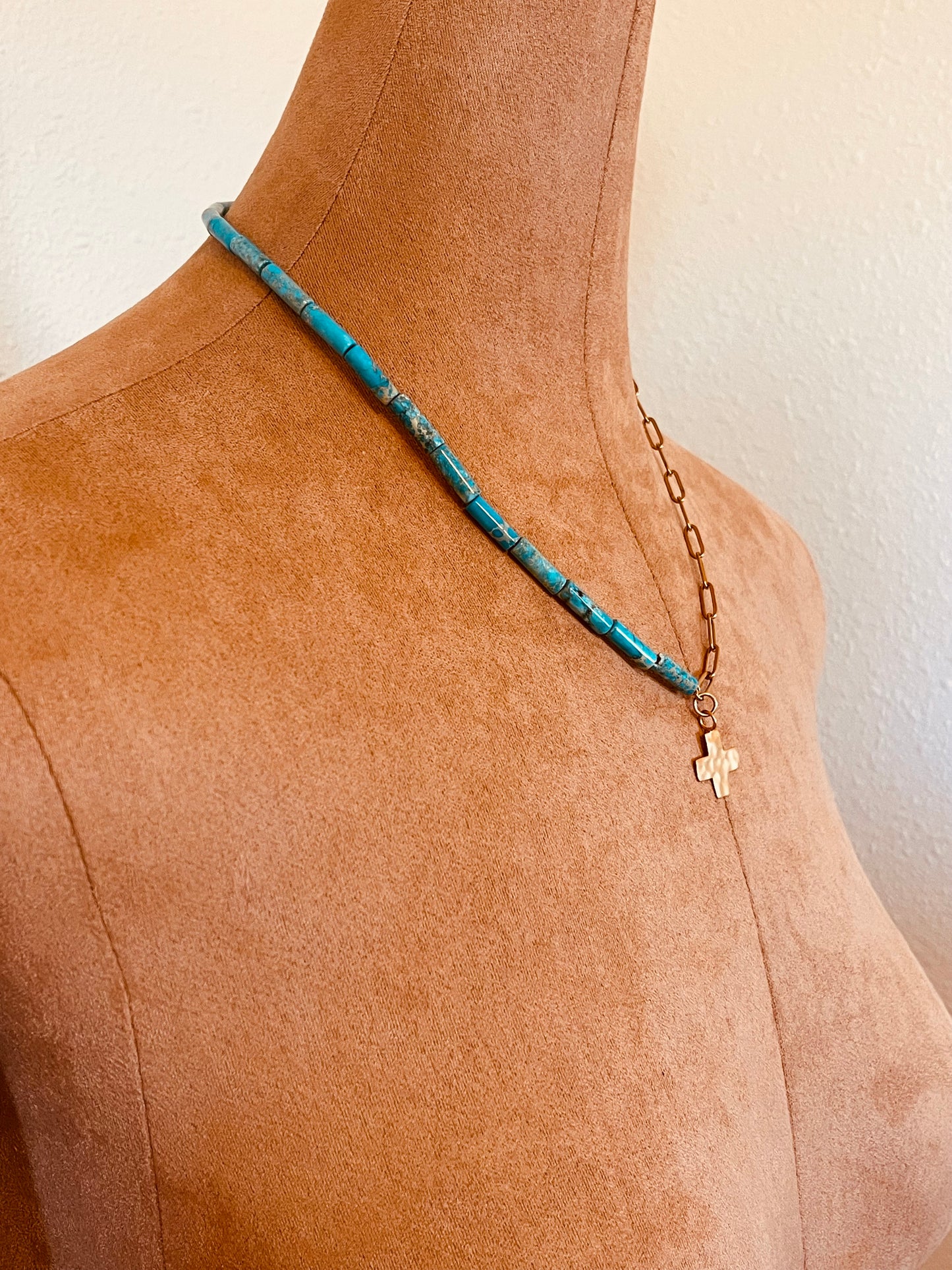 One-of-a-Kind Turquoise Cross Necklace – Western Asymmetrical Jewelry