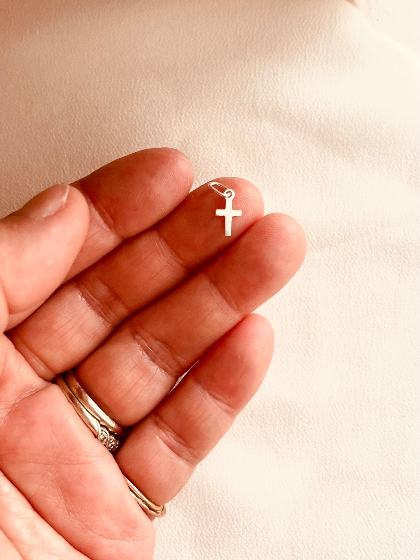 Sterling Silver Tiny Cross Charm | Minimalist Faith Charm for Bracelet or Necklace