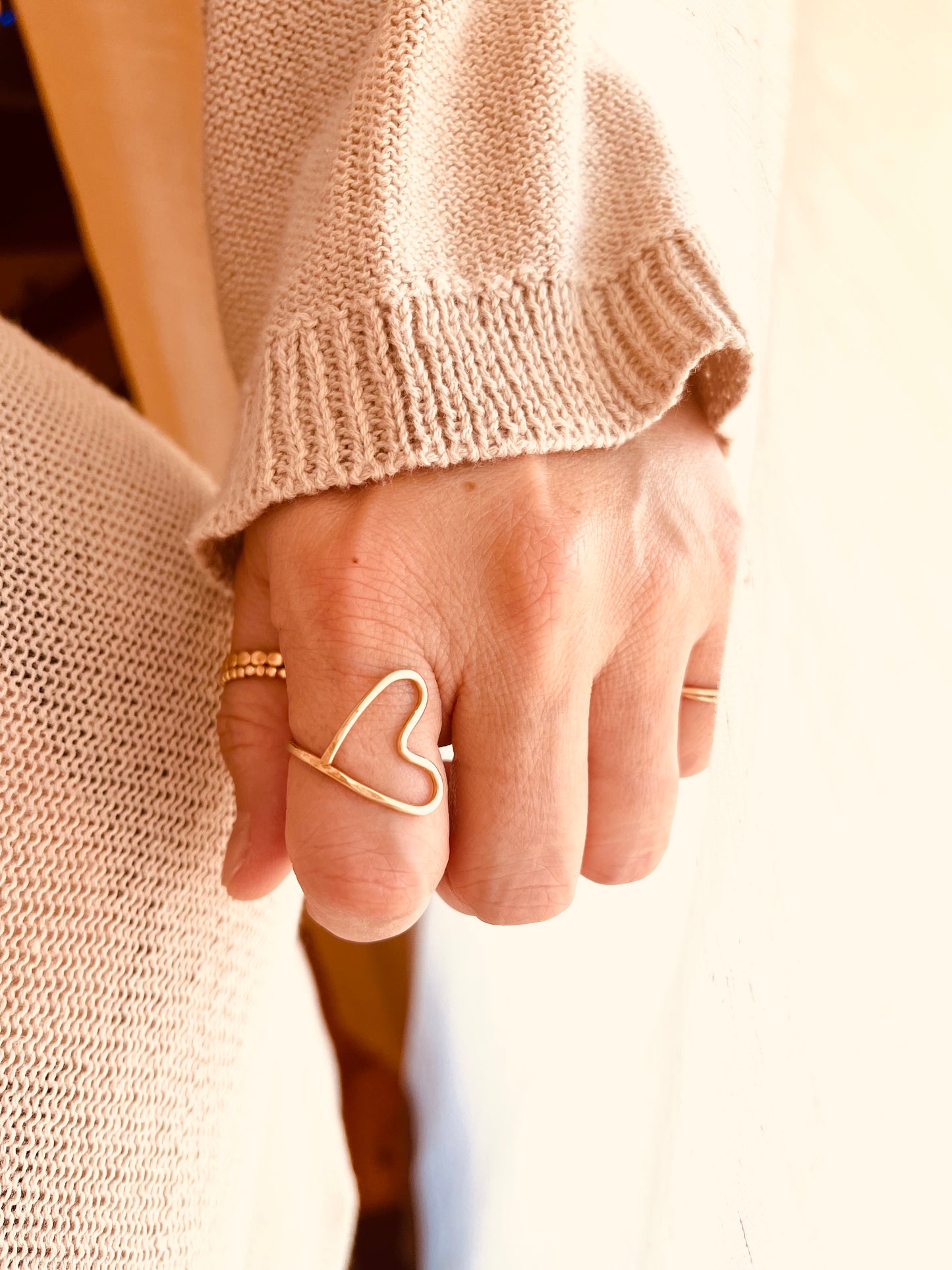 Dainty Adjustable Heart Ring – Minimal Gold Open Ring Everyday Jewelry