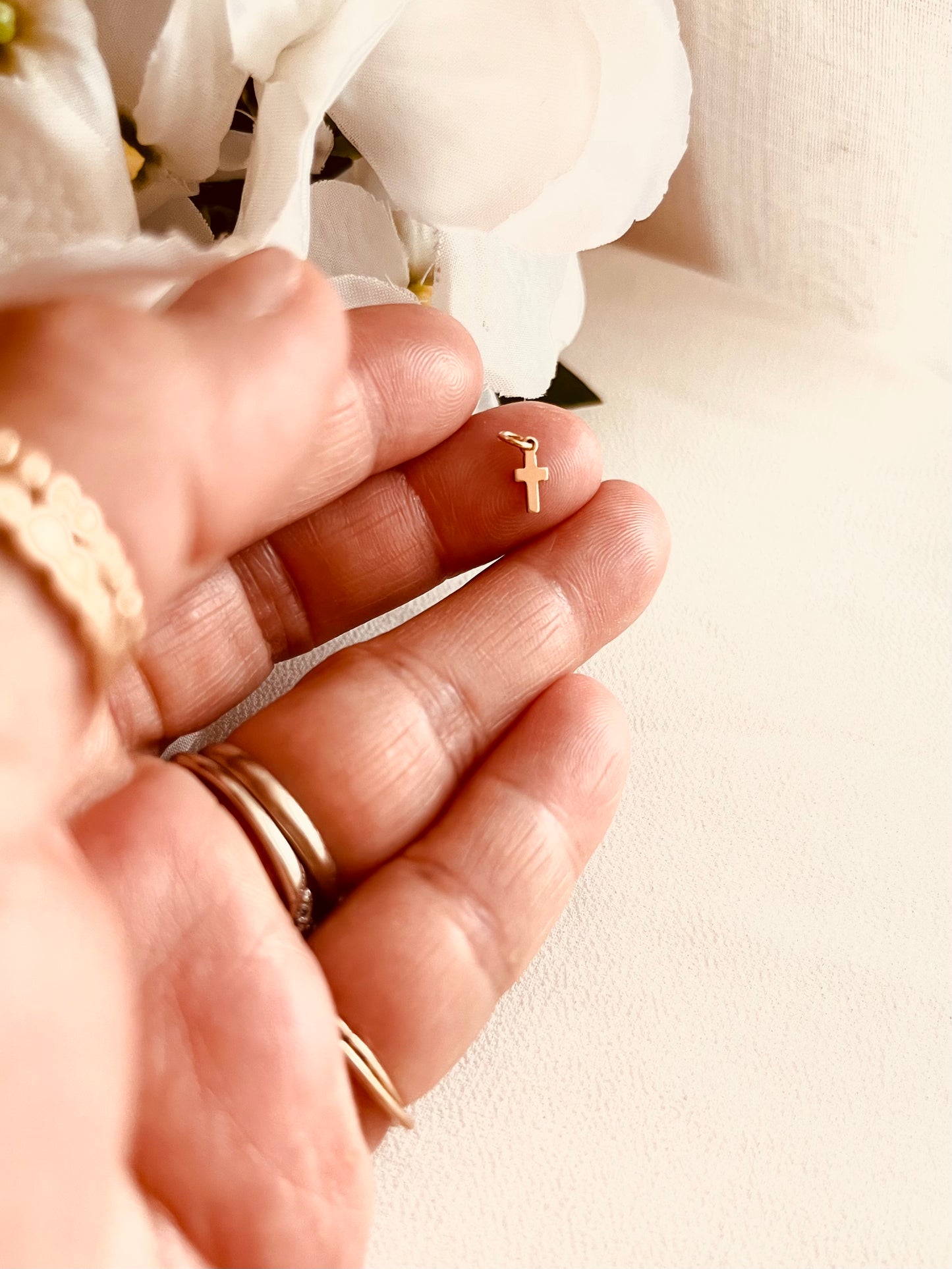 Tiny Cross Charm, Minimalist Tiny Cross Pendant, Dainty Religious Charm, Everyday Gold Jewelry, Gift for Her