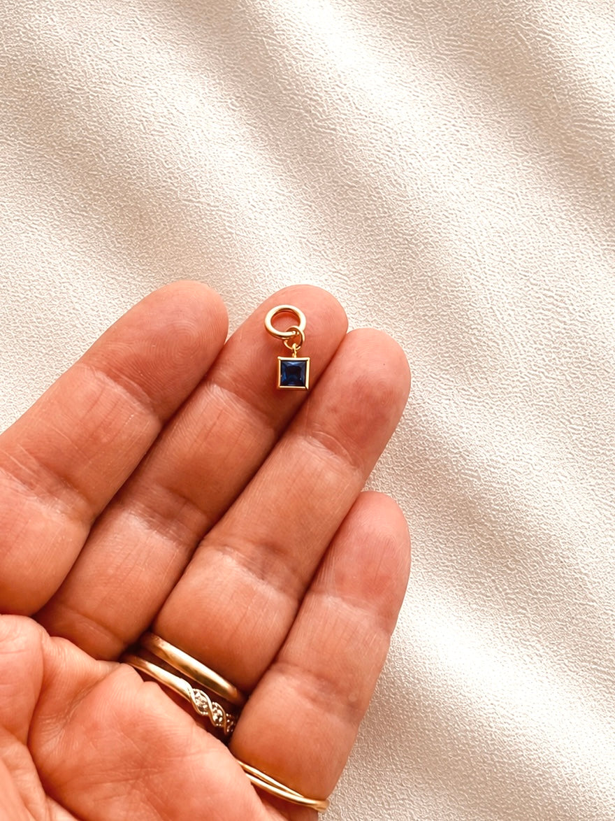 Tiny Sapphire Charm | September Birthstone CZ Charm | 14K Gold Filled | Add-On Charm for Necklaces & Hoop Earrings