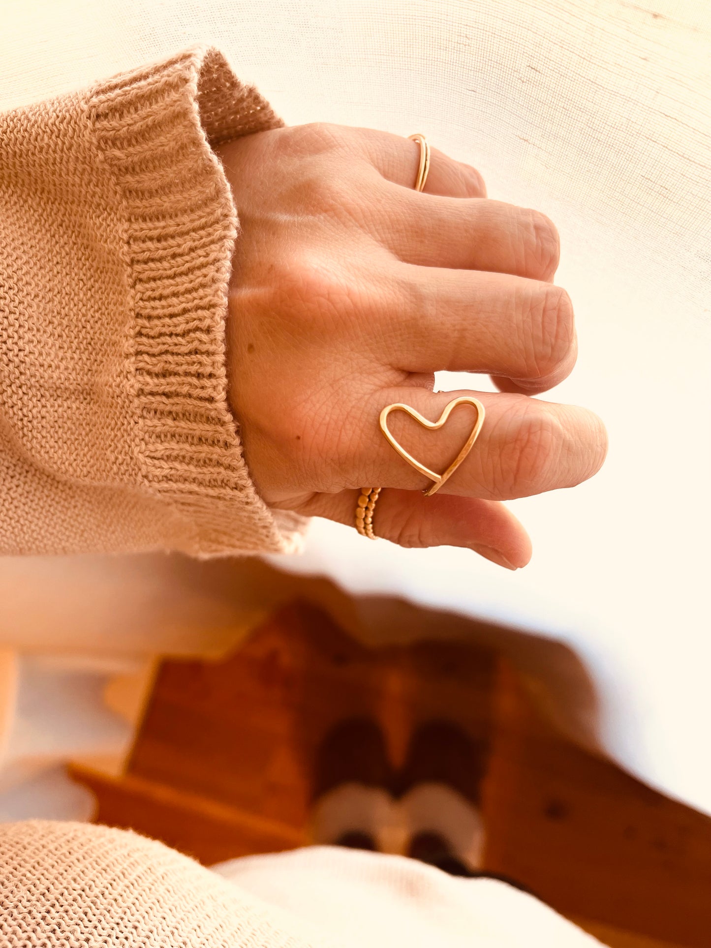 Dainty Adjustable Heart Ring – Minimal Gold Open Ring Everyday Jewelry