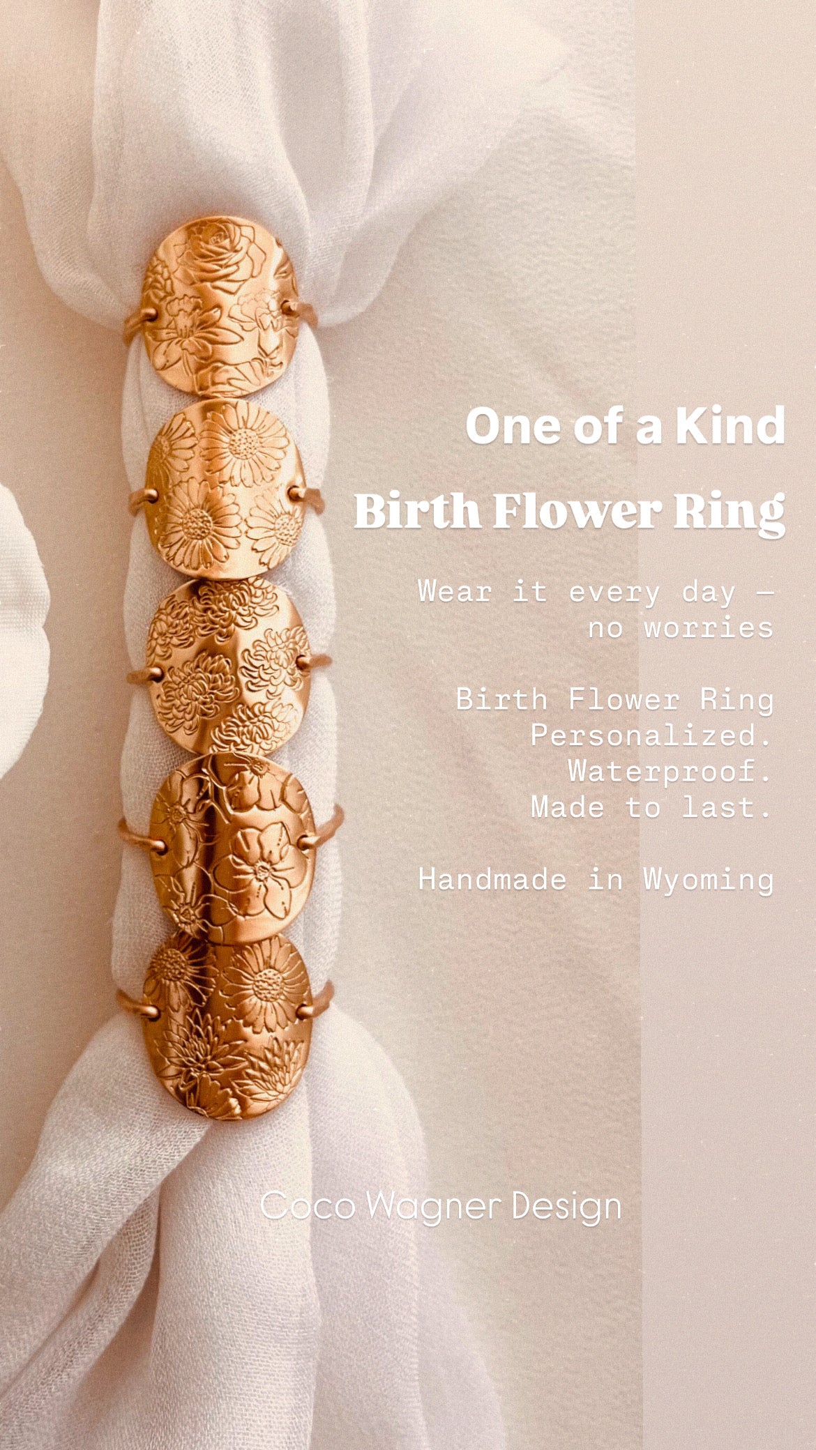 Personalized Birth Flower Ring 5/8” — Waterproof, Handmade Jewelry You’ll Never Take Off