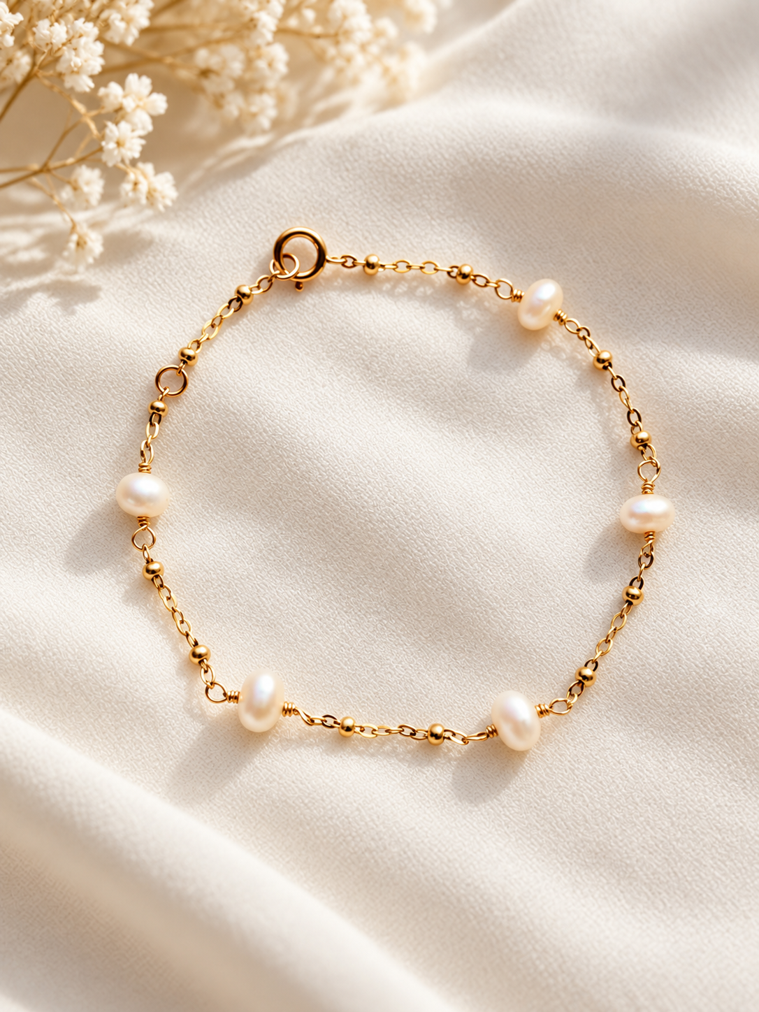 Dainty Pearl Bracelet, Dainty Pearl Link Bracelet, EverydayJewelry, 14K Gold Filled and Sterling Silver