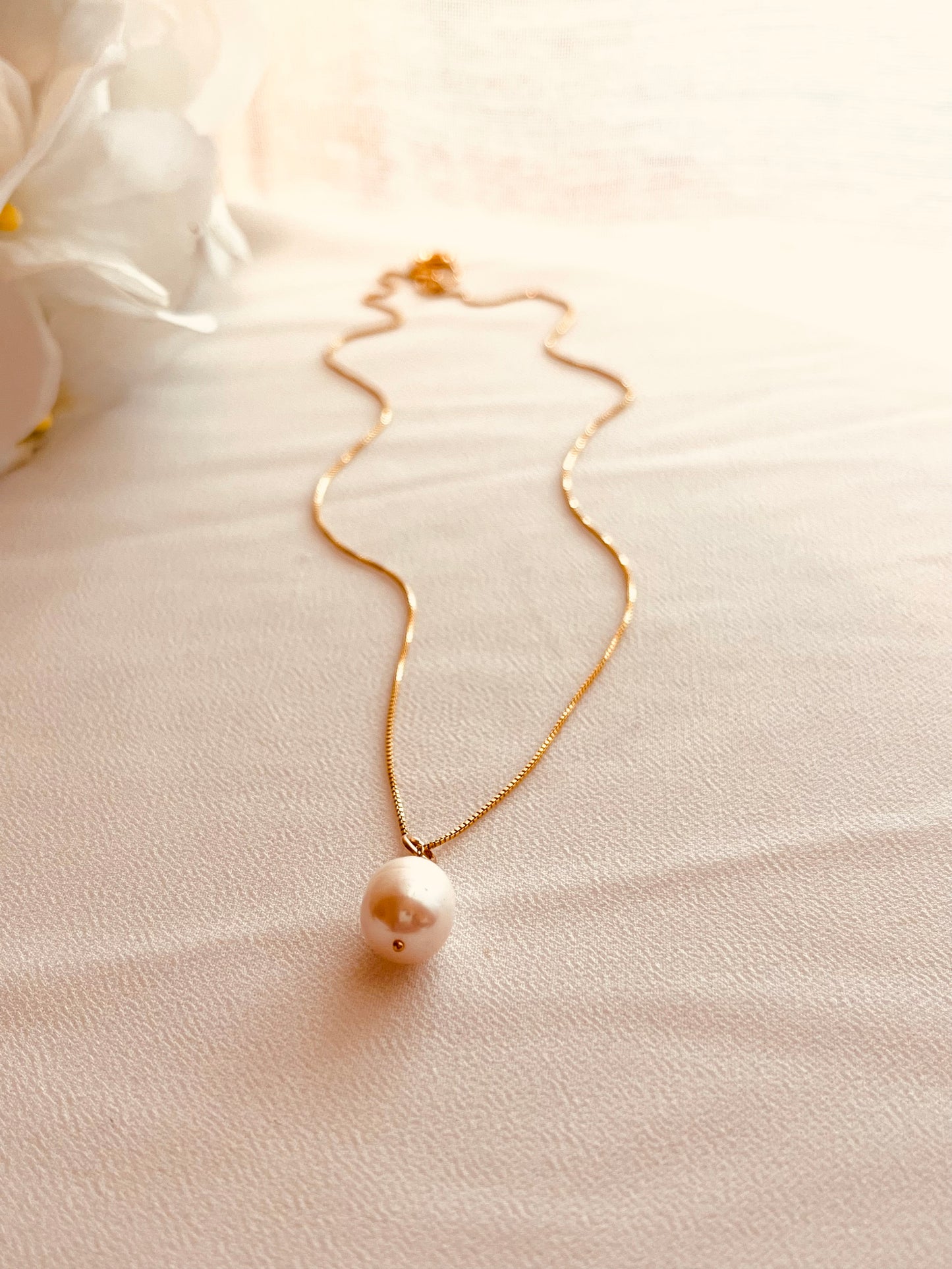Freshwater Pearl Drop Necklace 14k Gold Filled Waterproof Minimalist Necklace