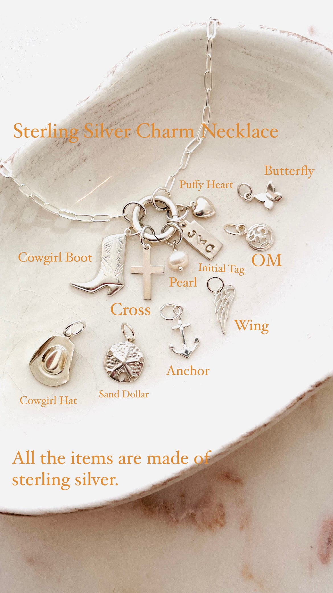 Sterling Silver Custom Charm Necklace, Design Your Own Necklace, Personalized Gift, Paperclip Charm Necklace, Valentines Gift, Mothers Gift