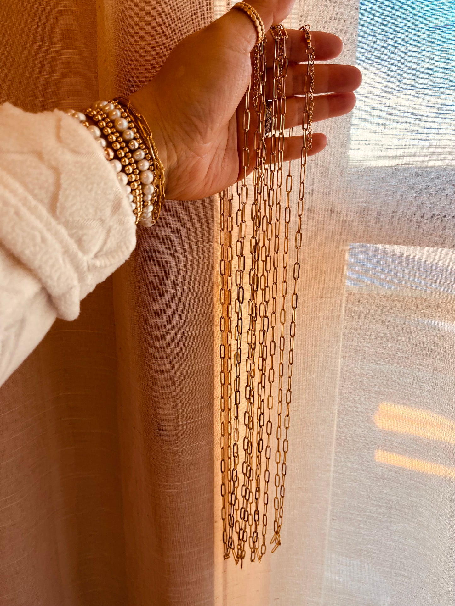 Golden Paperclip Layered Necklace – 30” Statement Chain