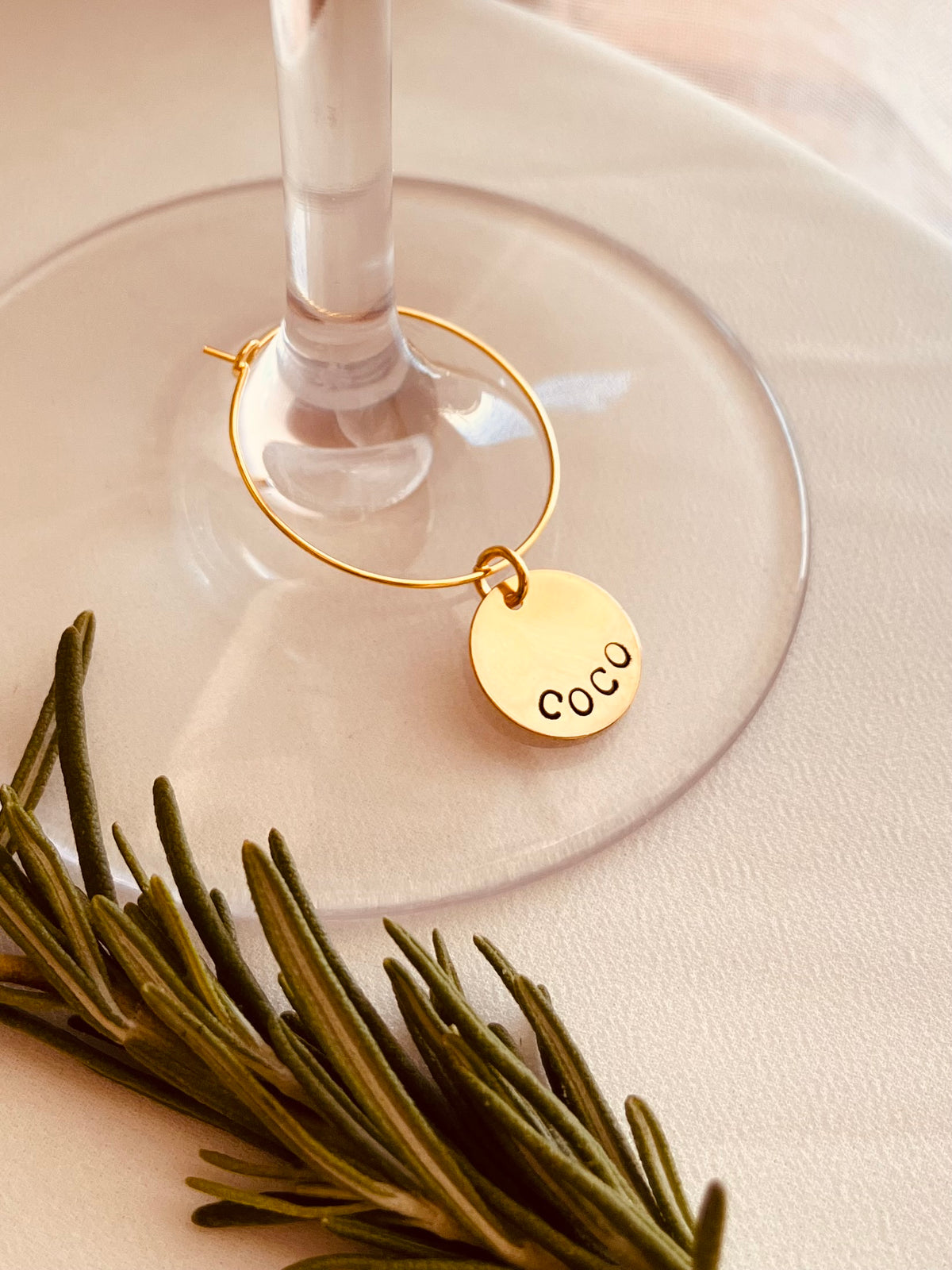 Gold Personalized Wine Glass Tags, Custom Name Wine Charms, Hand Stamped Gift for Weddings, Parties & Holidays