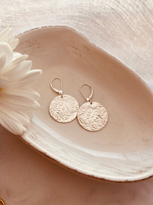 Sterling Silver Floral Disc Earrings