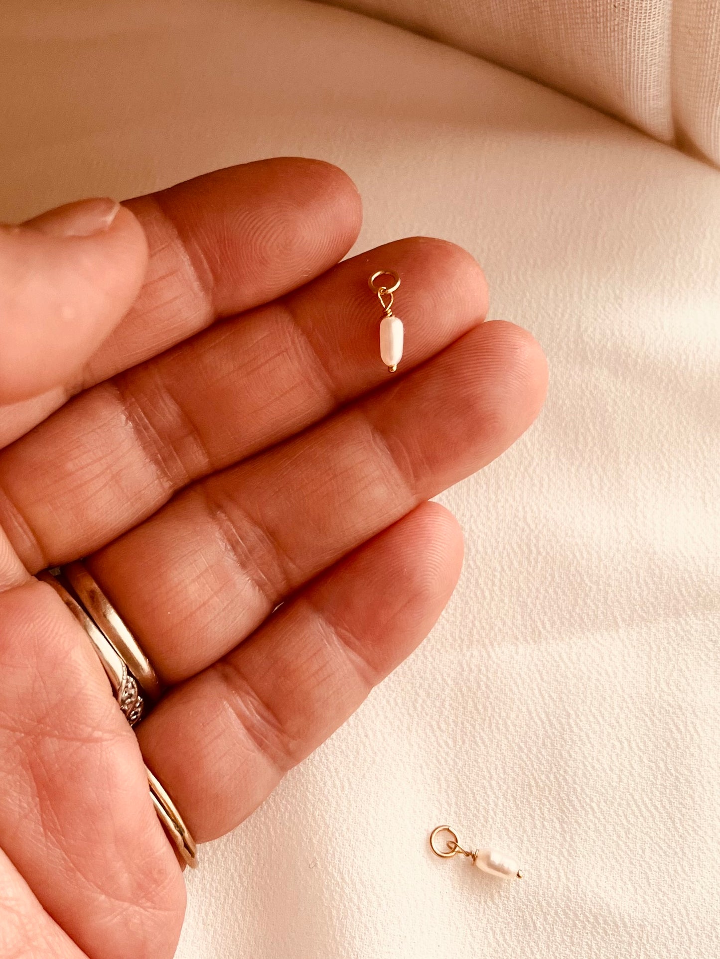 Tiny Rice Pearl Charm | Freshwater Pearl Charm for Bracelet or Necklace
