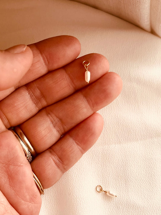 Tiny Rice Pearl Charm | Freshwater Pearl Charm for Bracelet or Necklace