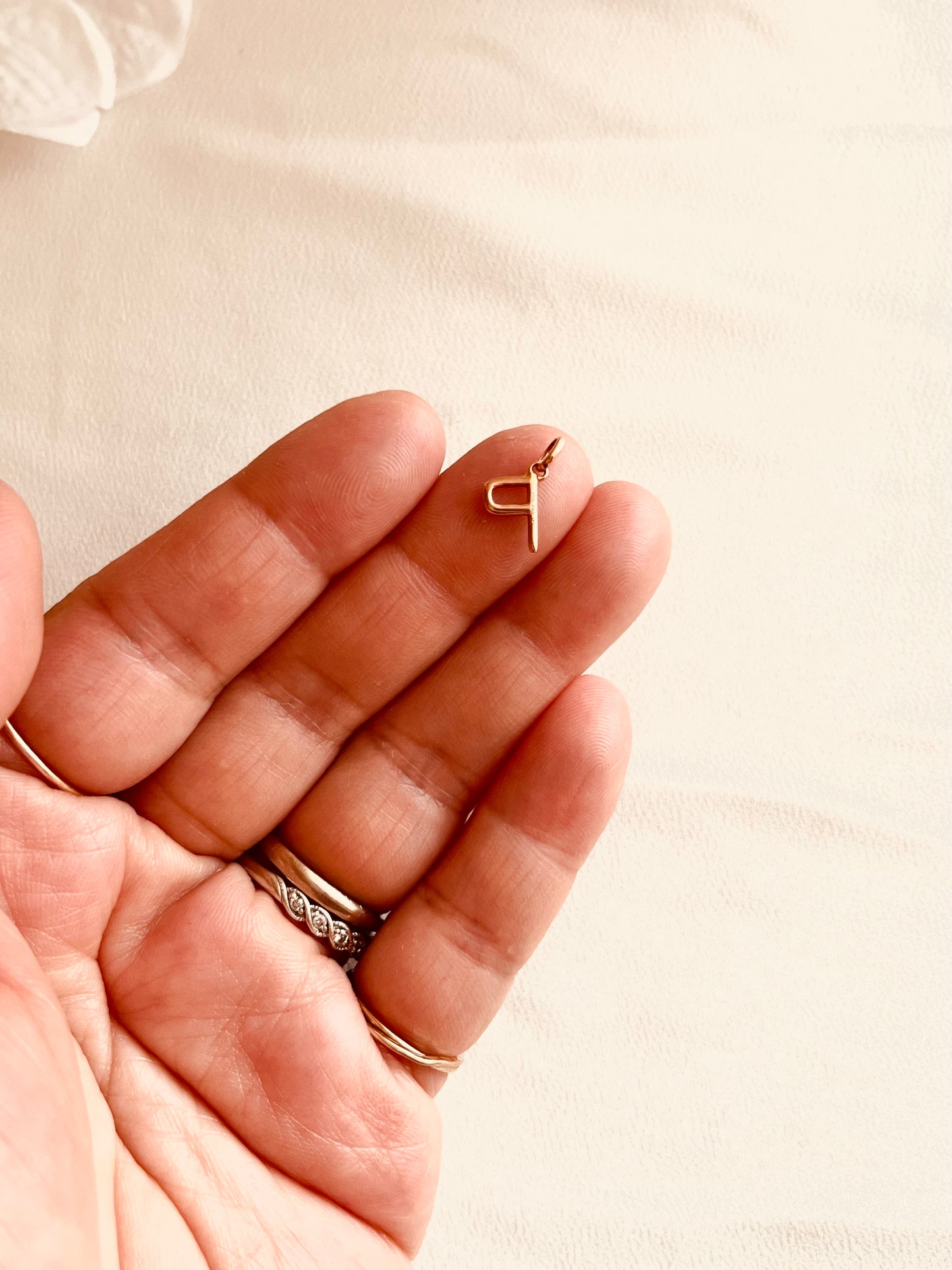 14K Solid Rose Gold Letter P Charm