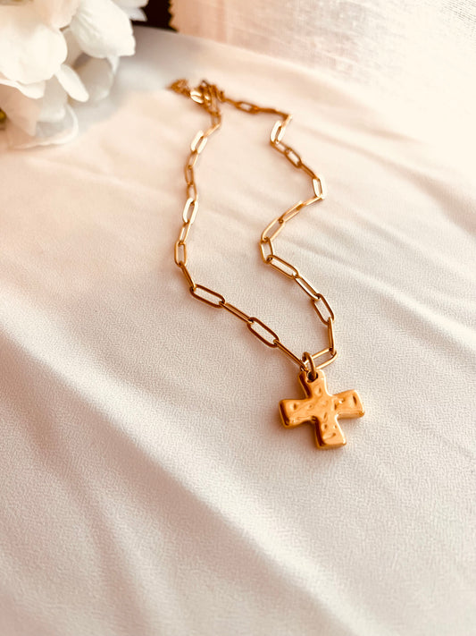 Waterproof Gold Cross Necklace | Paperclip Chain | Tarnish Resistant Jewelry