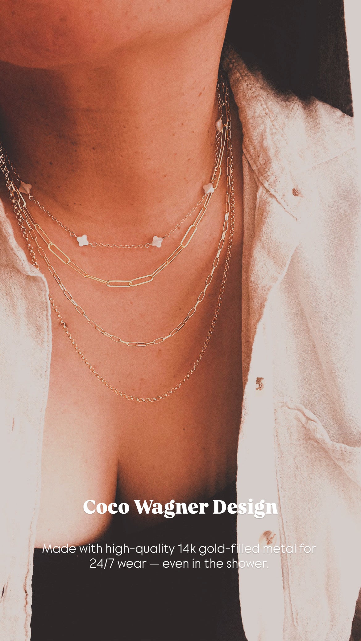 Layered necklace
Layering chains
Gold filled necklace
14k gold filled jewelry
Paperclip chain
Chunky paperclip chain
Rolo chain necklace
Mother of pearl necklace
Clover necklace
Pearl charm necklace
Custom charm necklace
Charm holder necklace
Gift for her
Holiday jewelry gift
Christmas gift for women
Everyday gold jewelry
Minimalist necklace
Boho layered necklaces