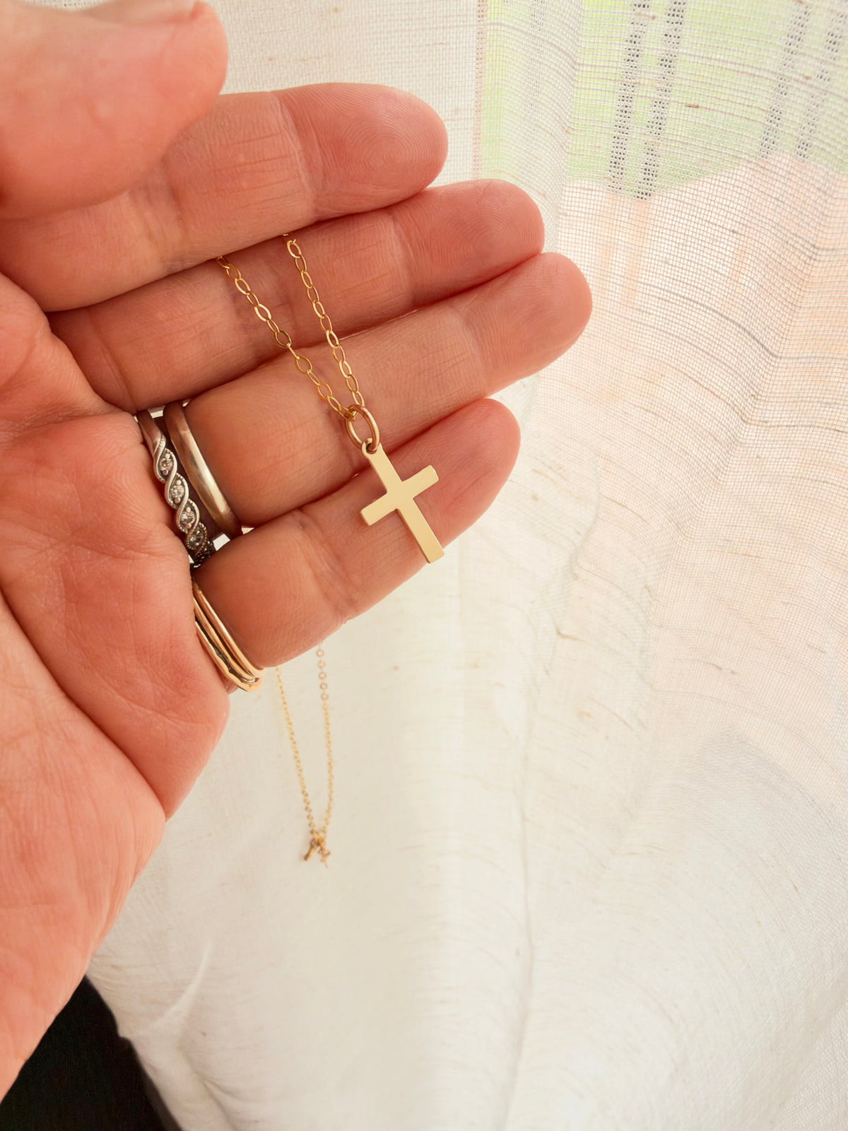 Necklace in gift box Minimalist gold filled cross necklace handmade by Coco Wagner Design in Wyoming