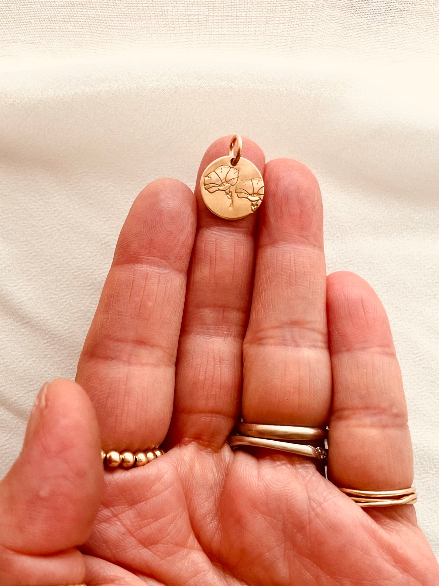 Personalized Birth Flower Charm 13mm | 14K Gold Filled or Sterling Silver