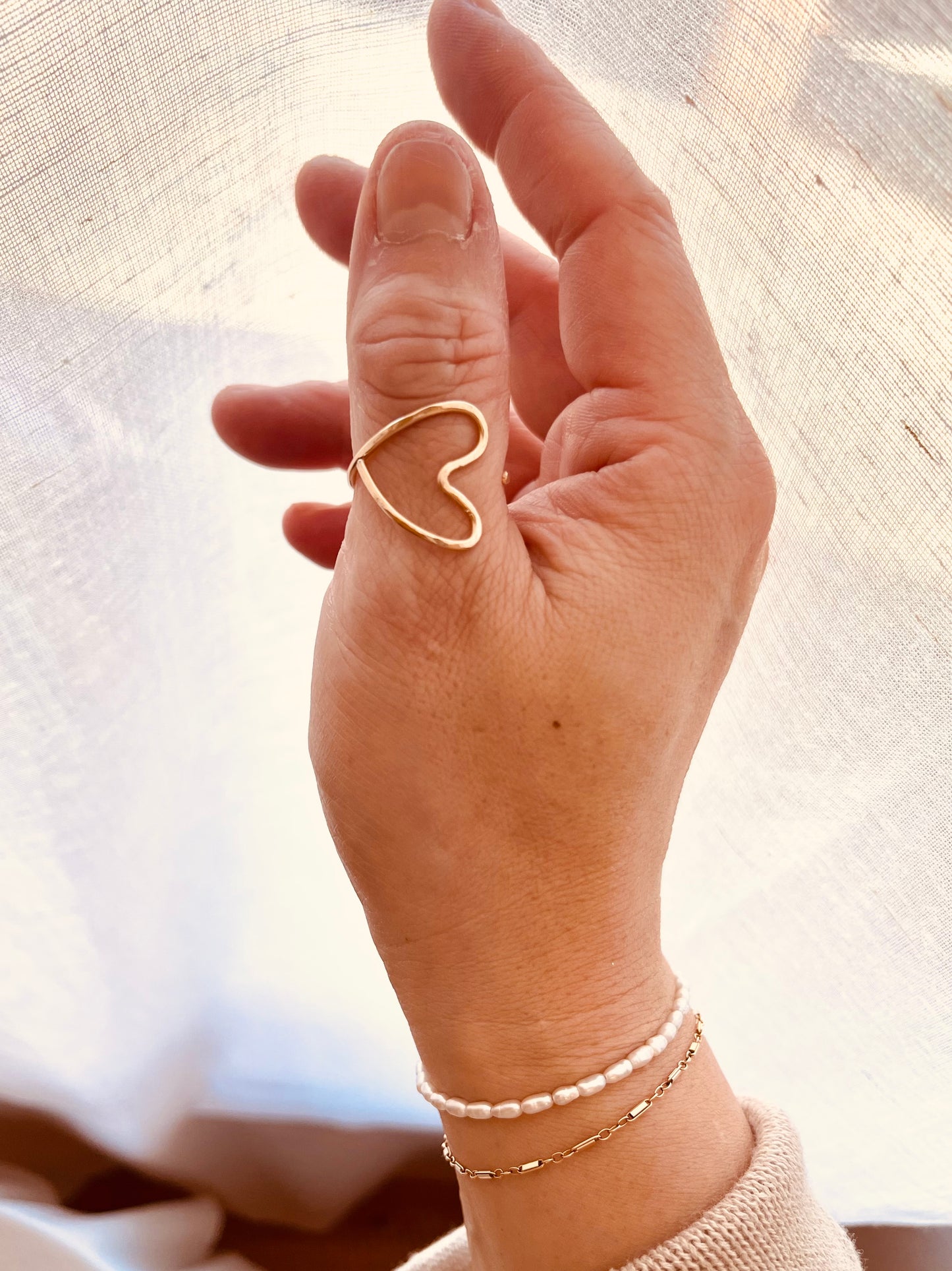 Dainty Adjustable Heart Ring – Minimal Gold Open Ring Everyday Jewelry