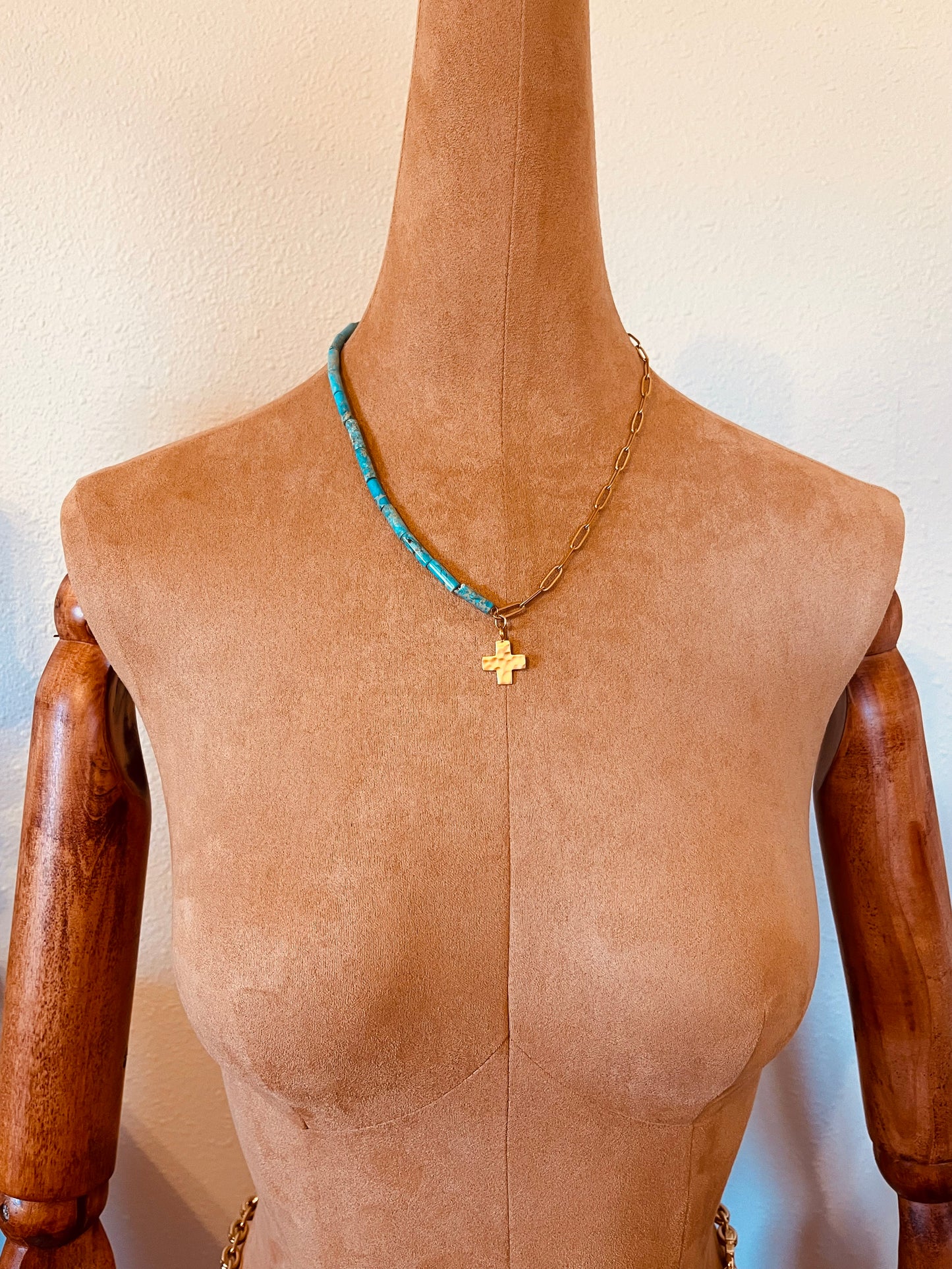 One-of-a-Kind Turquoise Cross Necklace – Western Asymmetrical Jewelry