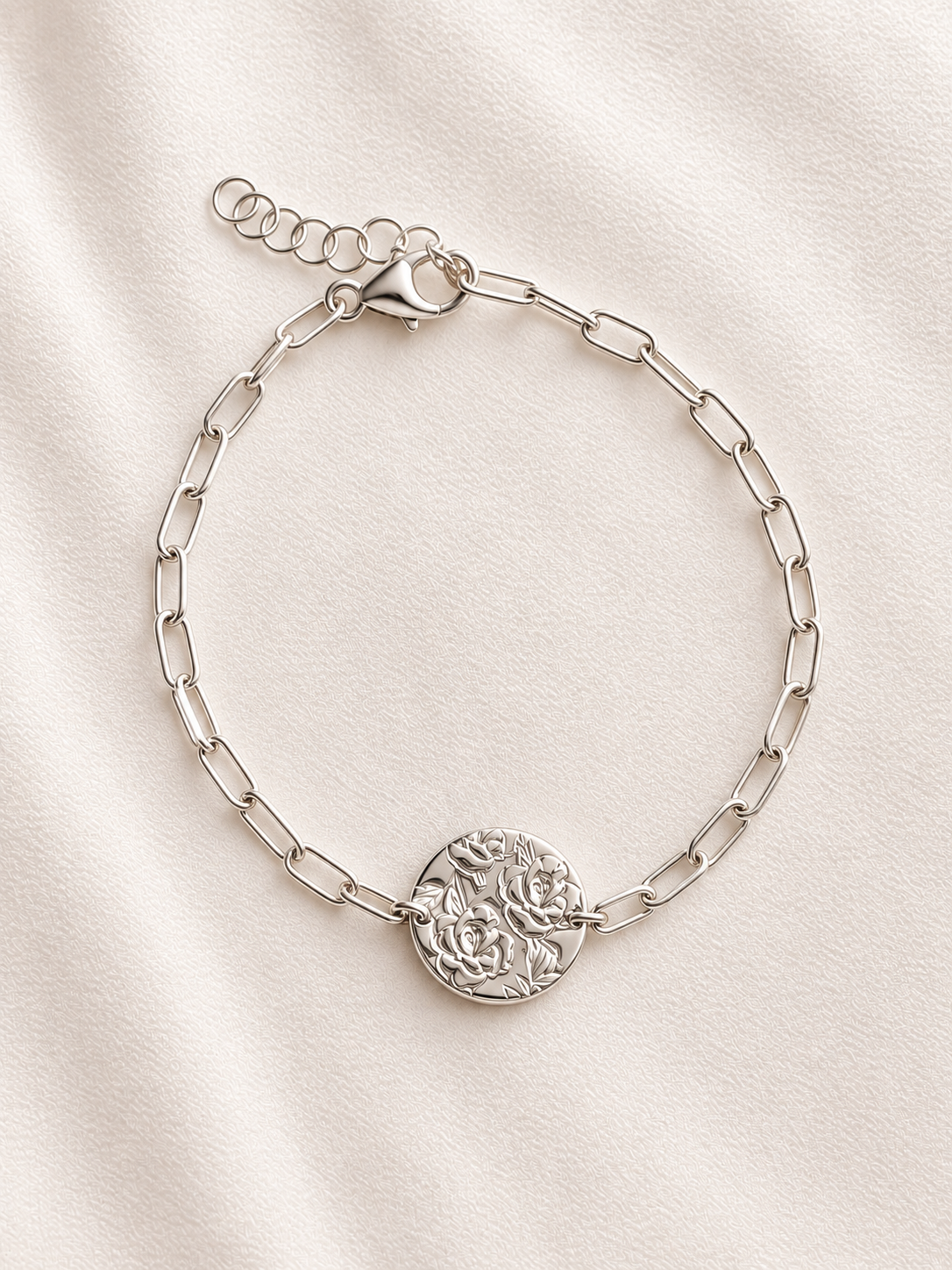 sterling silver Birth Flower Disc Bracelet | Personalized Hand Stamped Birth Month Bracelet Gift for Her