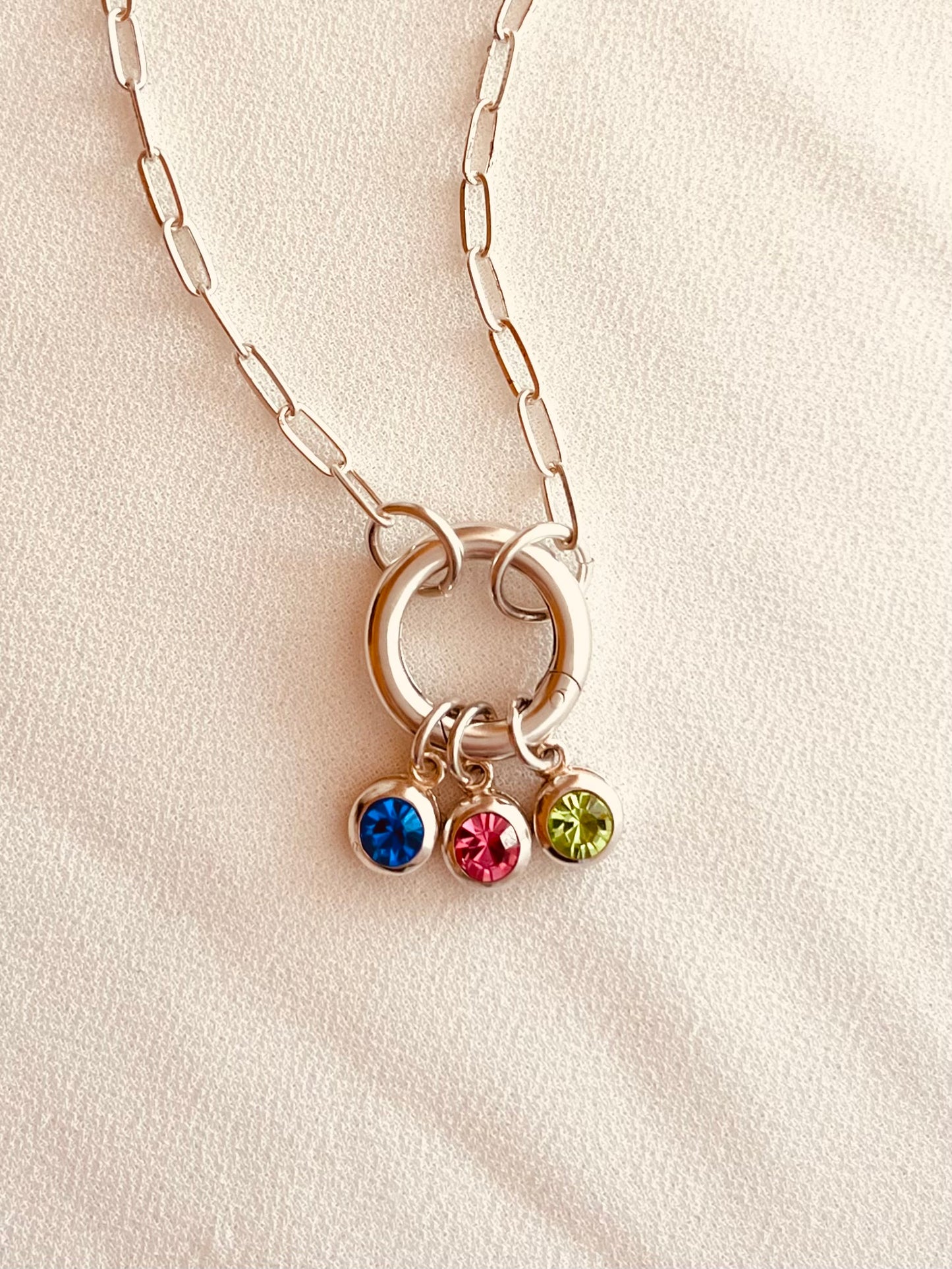 Personalized Sterling Silver Birthstone Necklace, Multi Stone Charm Necklace