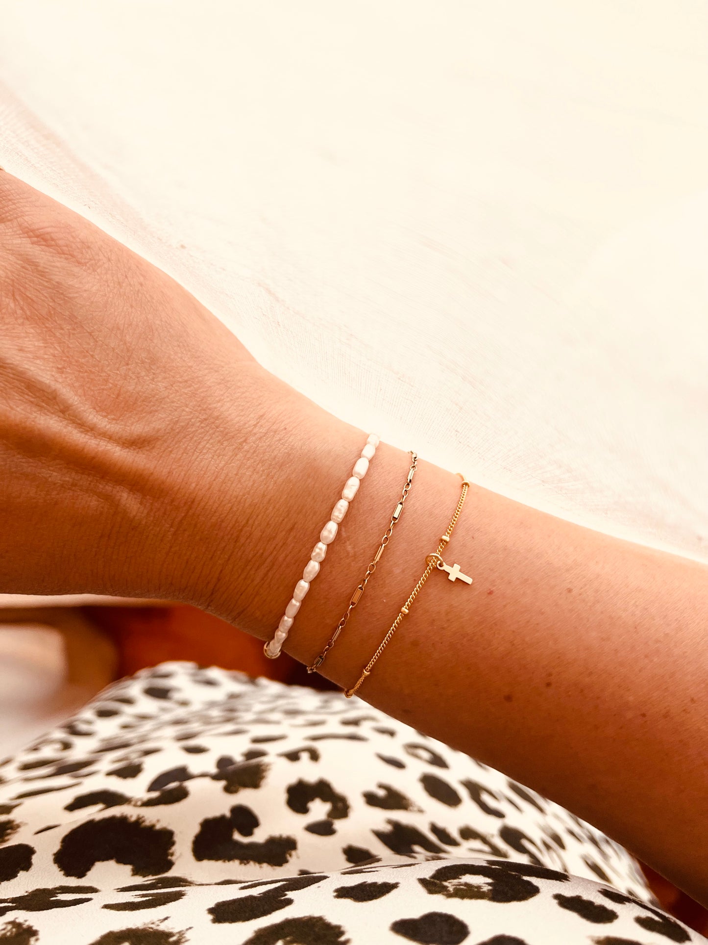14K Gold Filled Tiny Cross Bracelet, Dainty Layering Bracelet, Waterproof 24/7 Jewelry, Minimalist Gift for Her